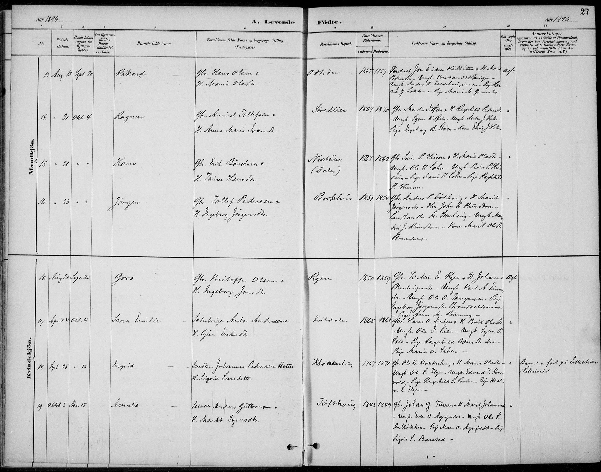 Alvdal prestekontor, AV/SAH-PREST-060/H/Ha/Haa/L0003: Parish register (official) no. 3, 1886-1912, p. 27