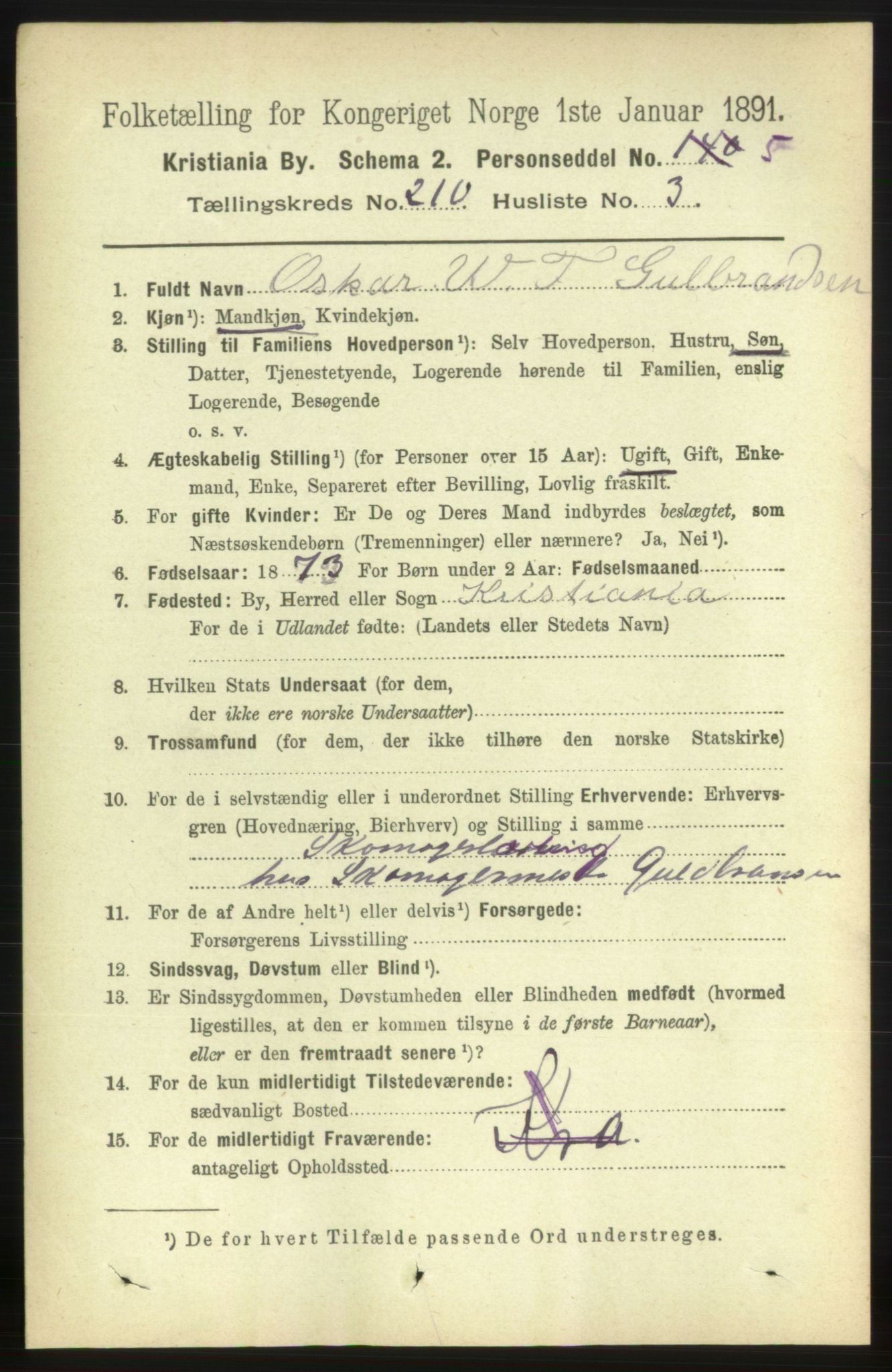 RA, 1891 census for 0301 Kristiania, 1891, p. 125436