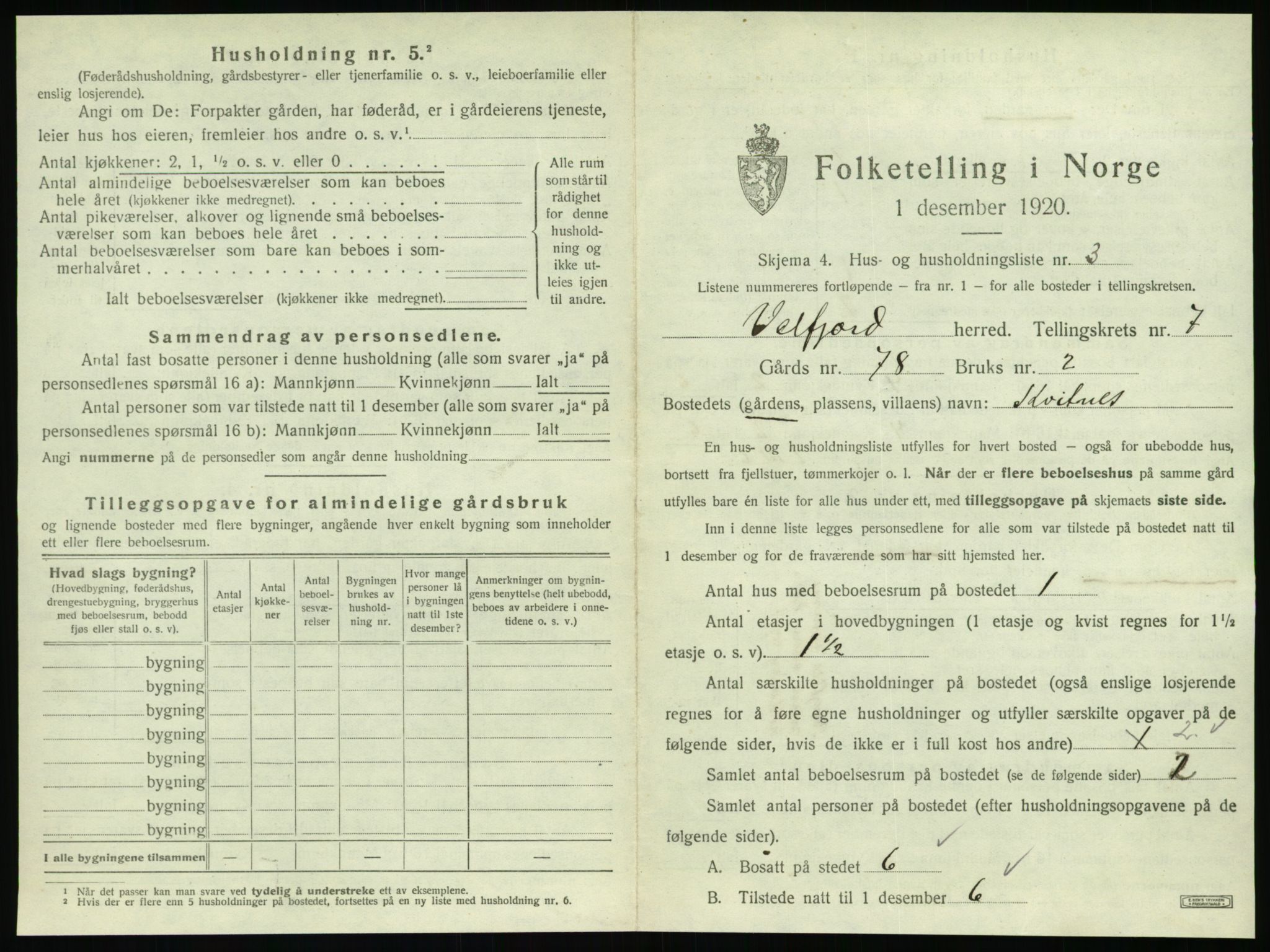 SAT, 1920 census for Velfjord, 1920, p. 551