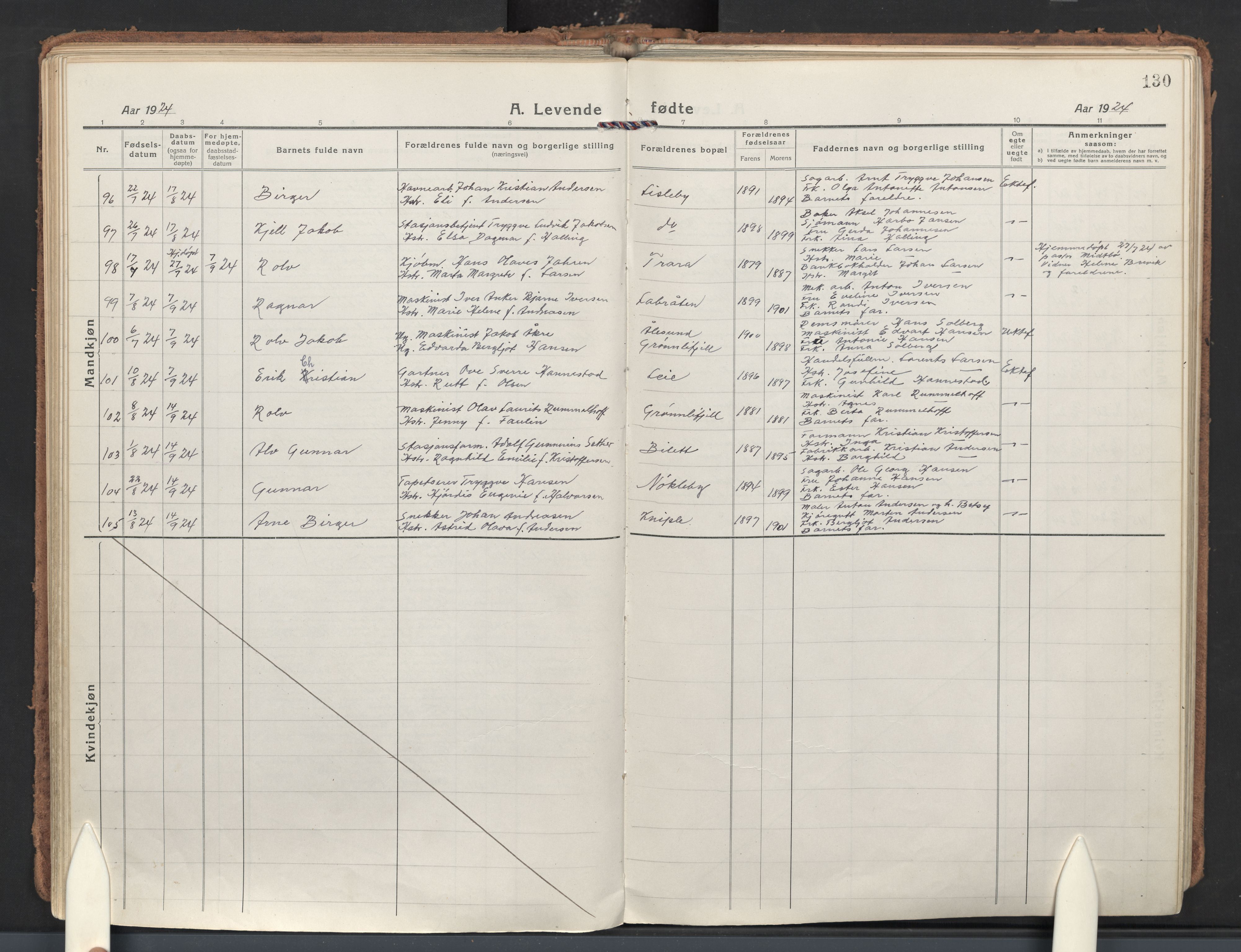 Glemmen prestekontor Kirkebøker, AV/SAO-A-10908/G/Ga/L0009: Parish register (copy) no. 9, 1917-1939, p. 130