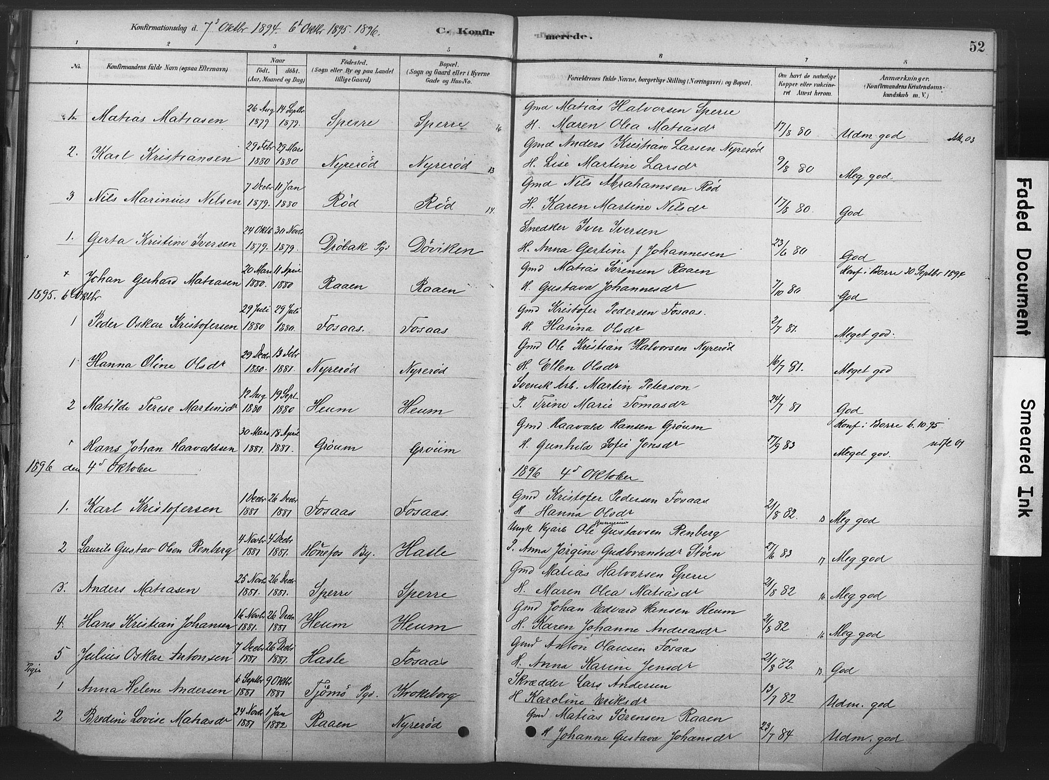 Våle kirkebøker, SAKO/A-334/F/Fb/L0002: Parish register (official) no. II 2, 1878-1907, p. 52