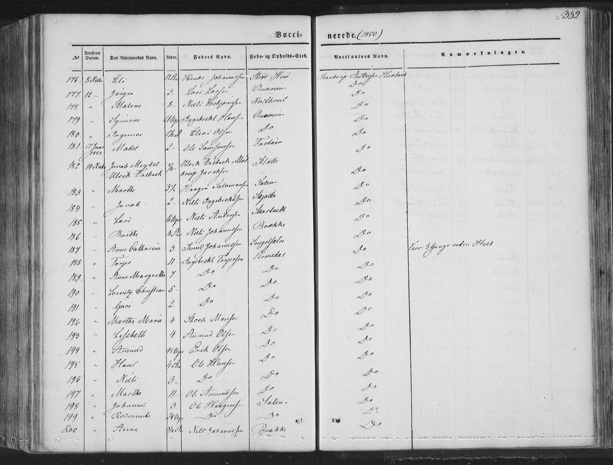 Tysnes sokneprestembete, AV/SAB-A-78601/H/Haa: Parish register (official) no. A 10, 1848-1859, p. 382