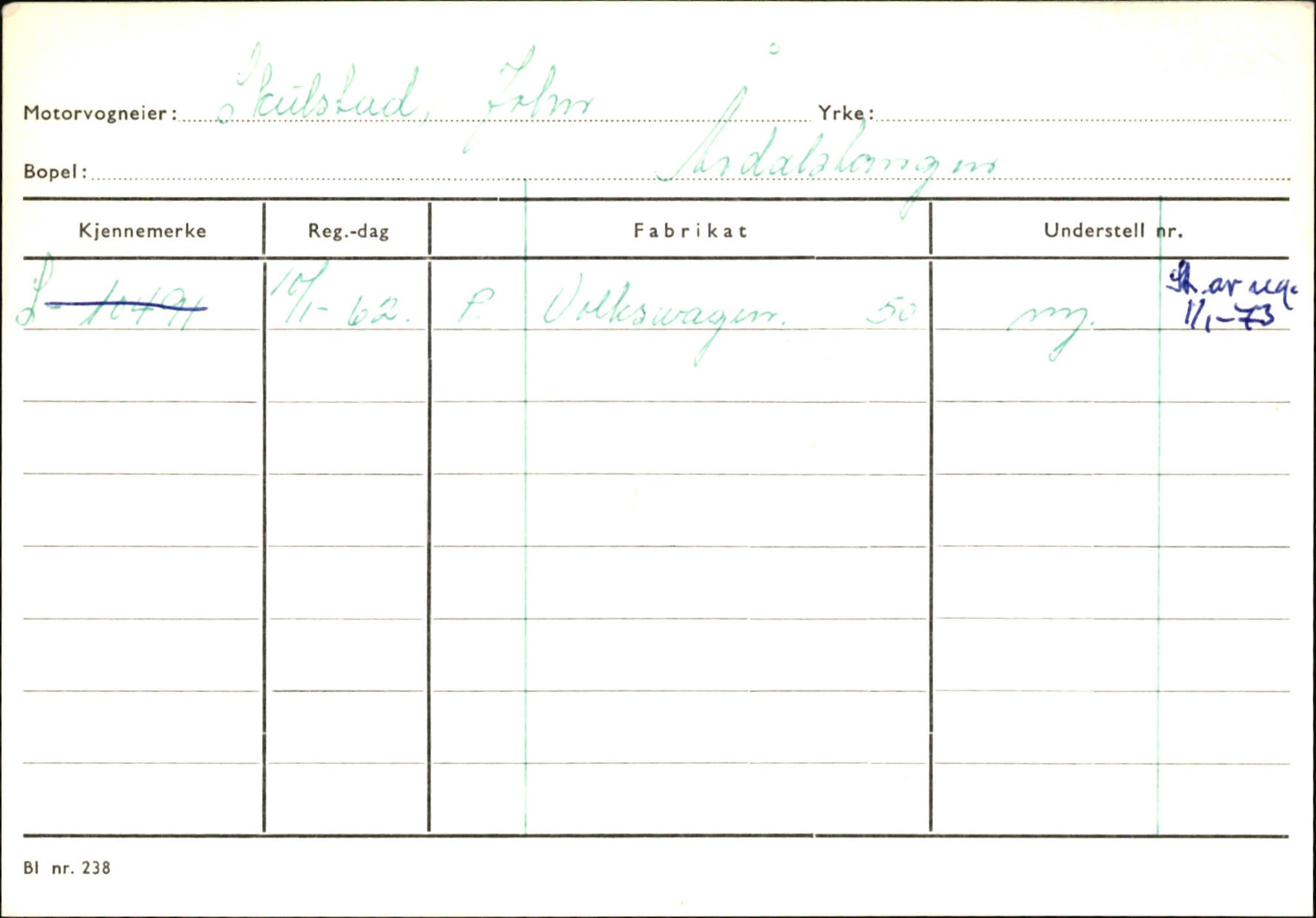 Statens vegvesen, Sogn og Fjordane vegkontor, SAB/A-5301/4/F/L0146: Registerkort Årdal R-Å samt diverse kort, 1945-1975, p. 442