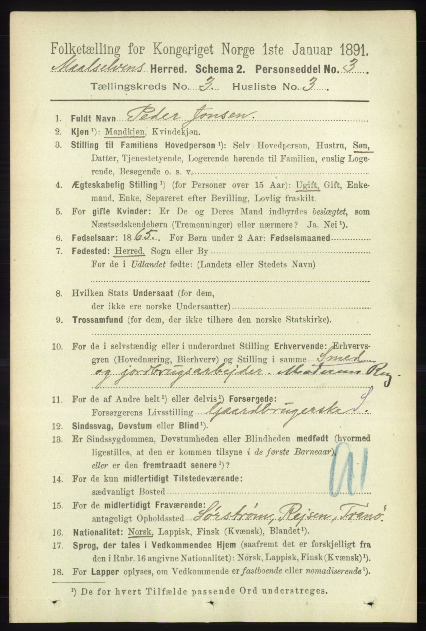 RA, 1891 census for 1924 Målselv, 1891, p. 610