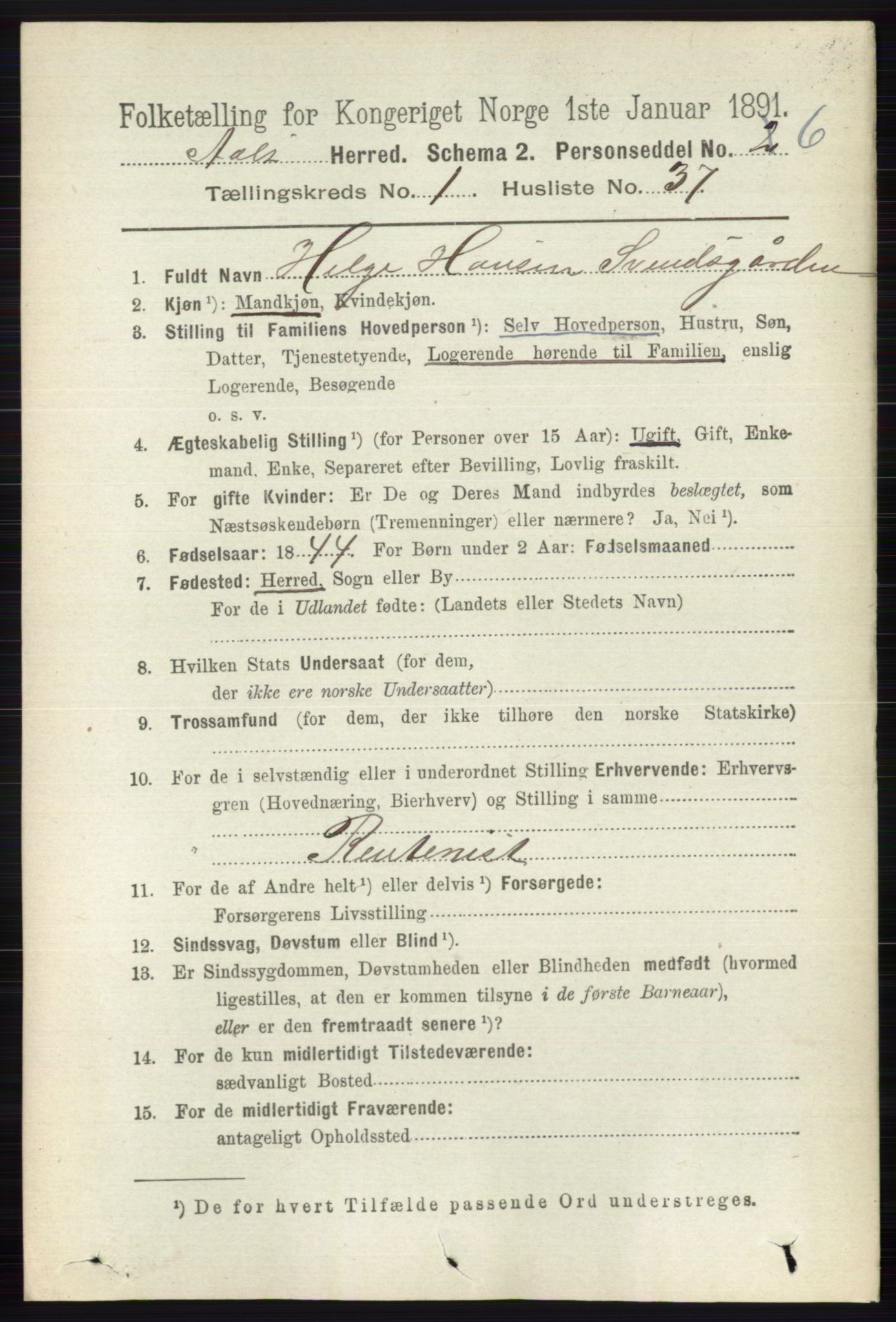 RA, 1891 census for 0619 Ål, 1891, p. 259