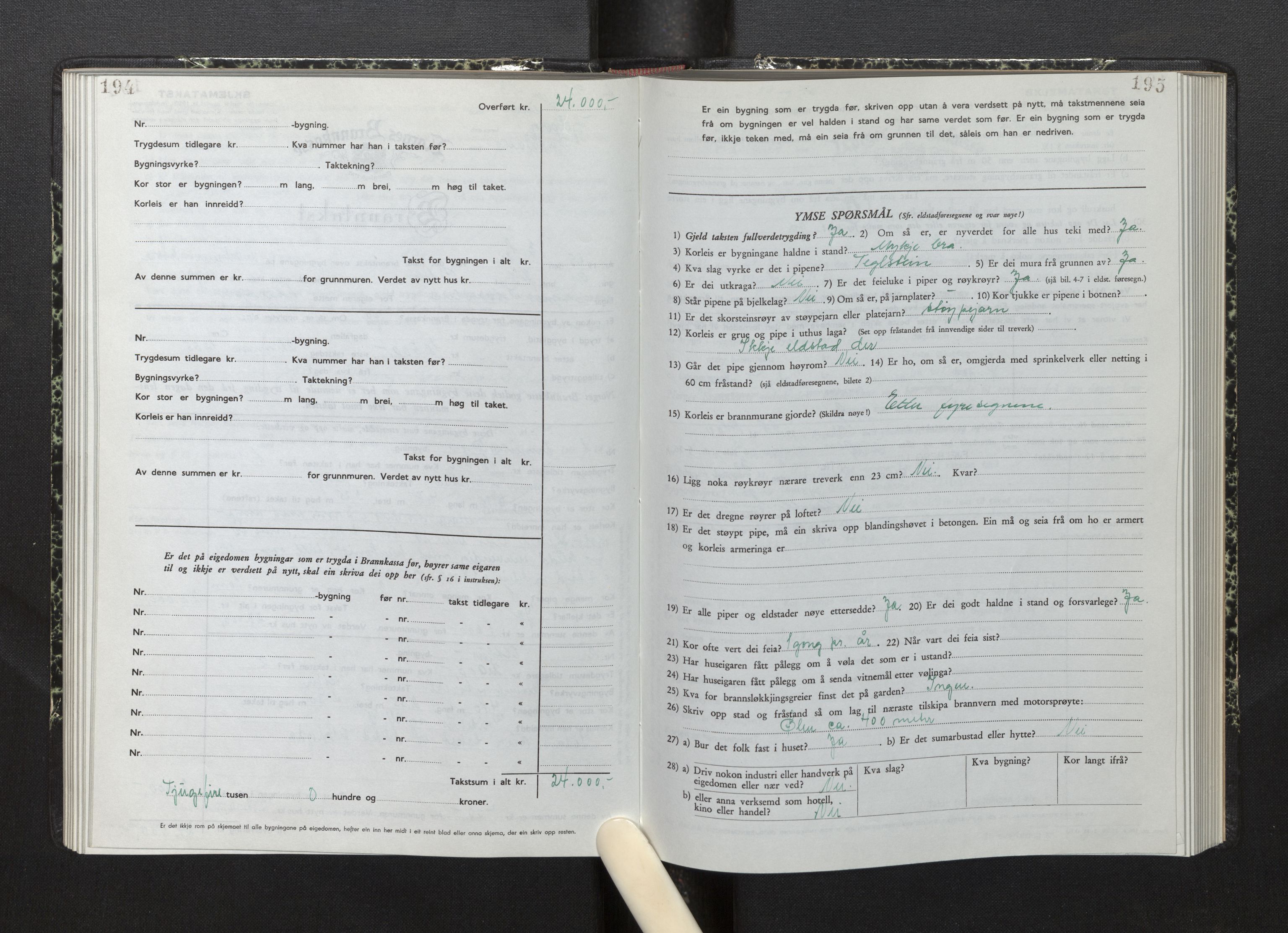 Lensmannen i Fjelberg, AV/SAB-A-32101/0012/L0008: Branntakstprotokoll, skjematakst, 1949-1955, p. 194-195