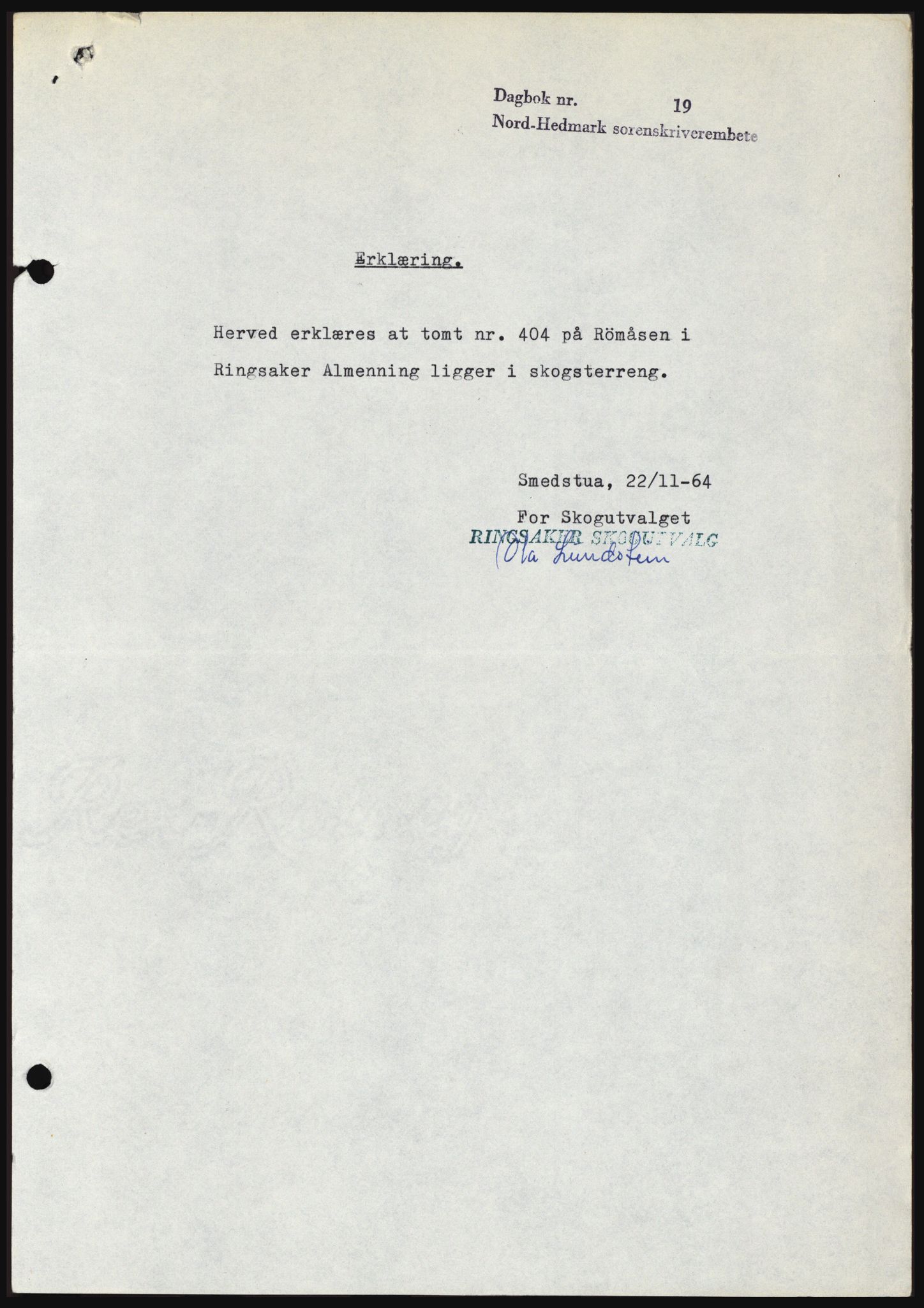 Nord-Hedmark sorenskriveri, AV/SAH-TING-012/H/Hc/L0020: Mortgage book no. 20, 1964-1964, Diary no: : 6188/1964