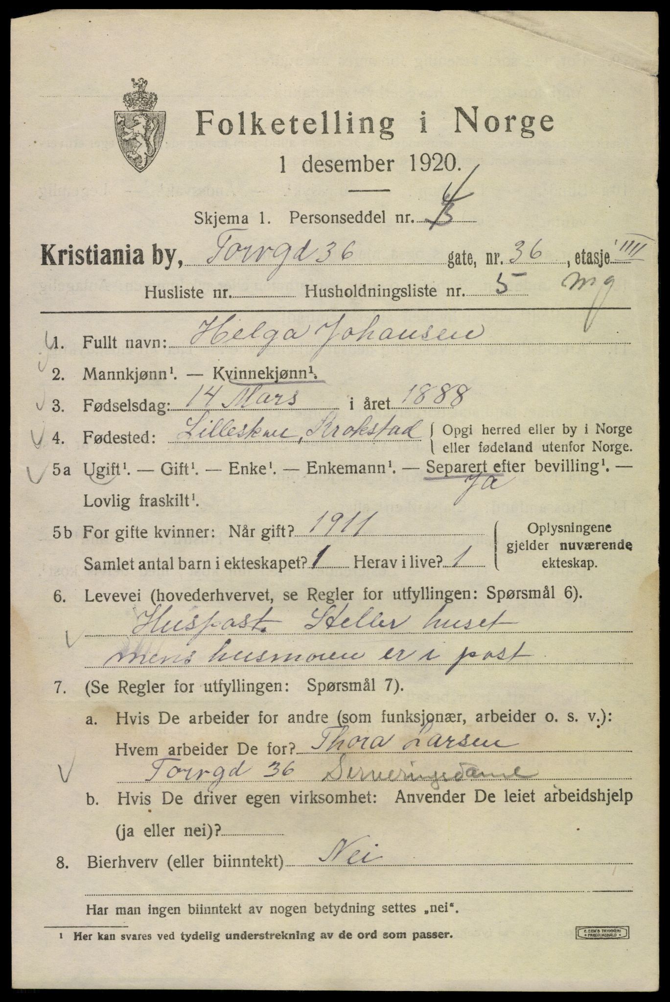 SAO, 1920 census for Kristiania, 1920, p. 595323