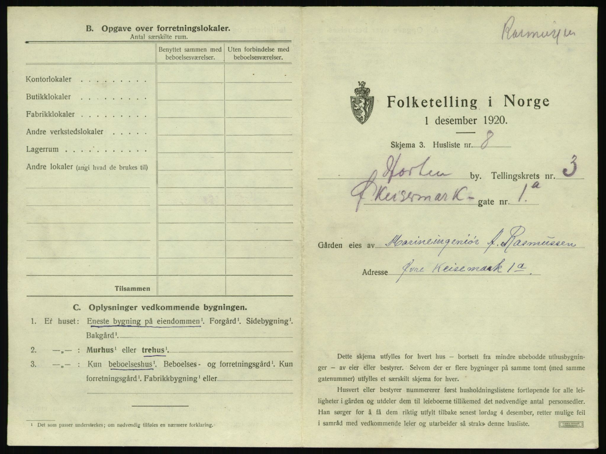 SAKO, 1920 census for Horten, 1920, p. 773