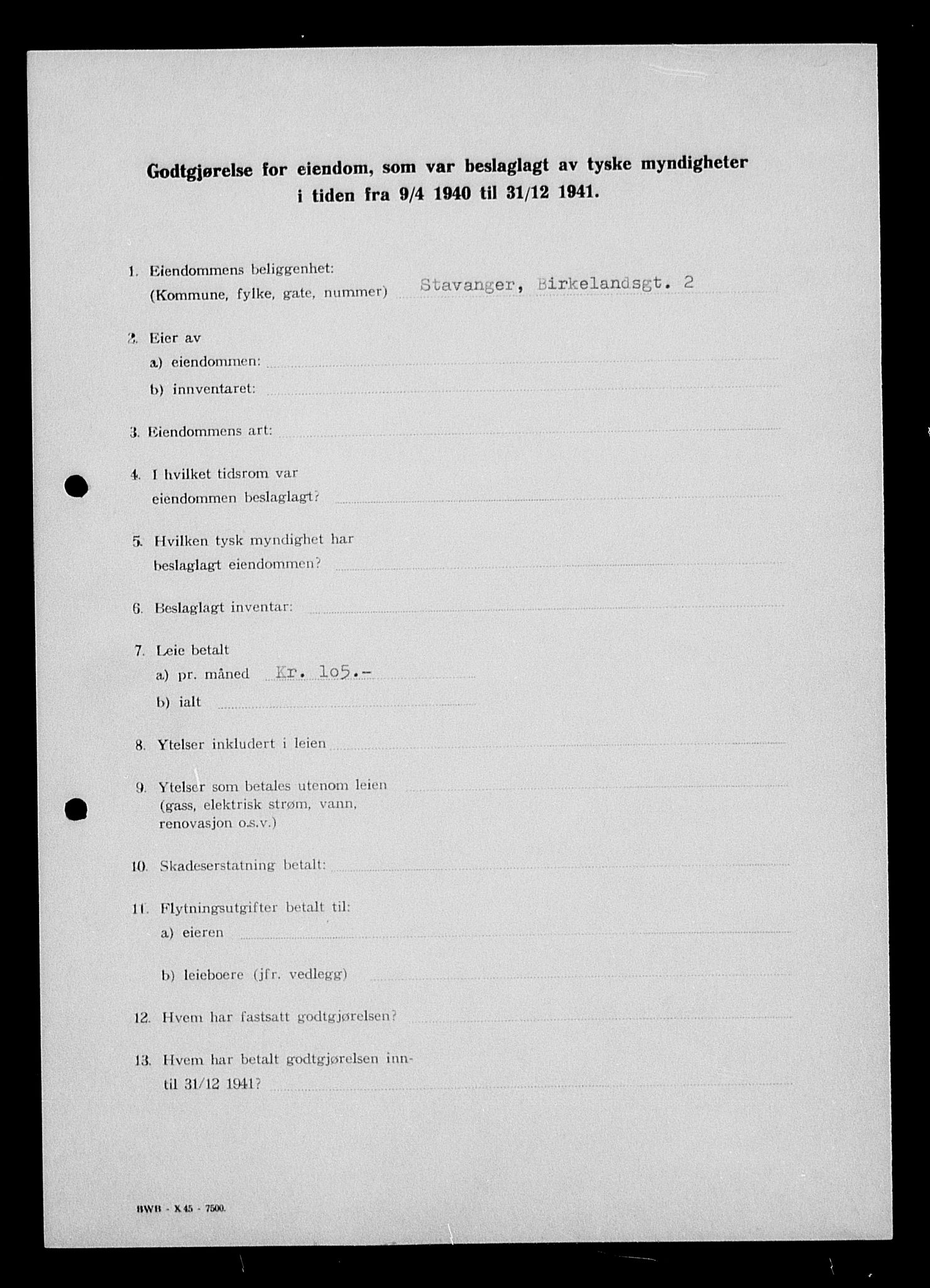 Justisdepartementet, Tilbakeføringskontoret for inndratte formuer, AV/RA-S-1564/I/L1014: Godtgjørelse for beslaglagt eiendom, 1940-1941, p. 130