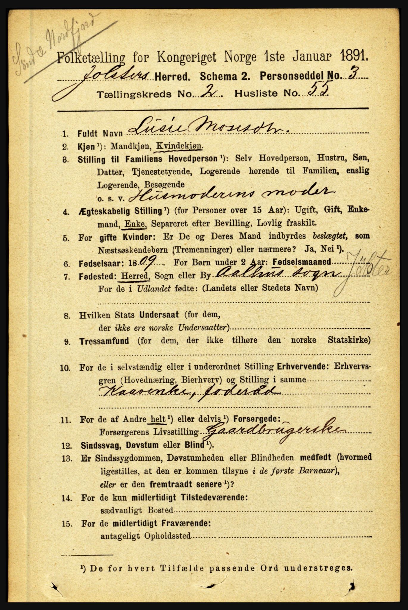 RA, 1891 census for 1431 Jølster, 1891, p. 909