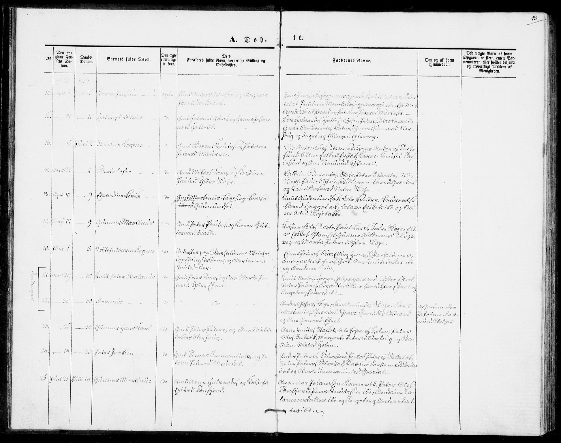 Ministerialprotokoller, klokkerbøker og fødselsregistre - Møre og Romsdal, SAT/A-1454/524/L0353: Parish register (official) no. 524A05, 1848-1856, p. 13
