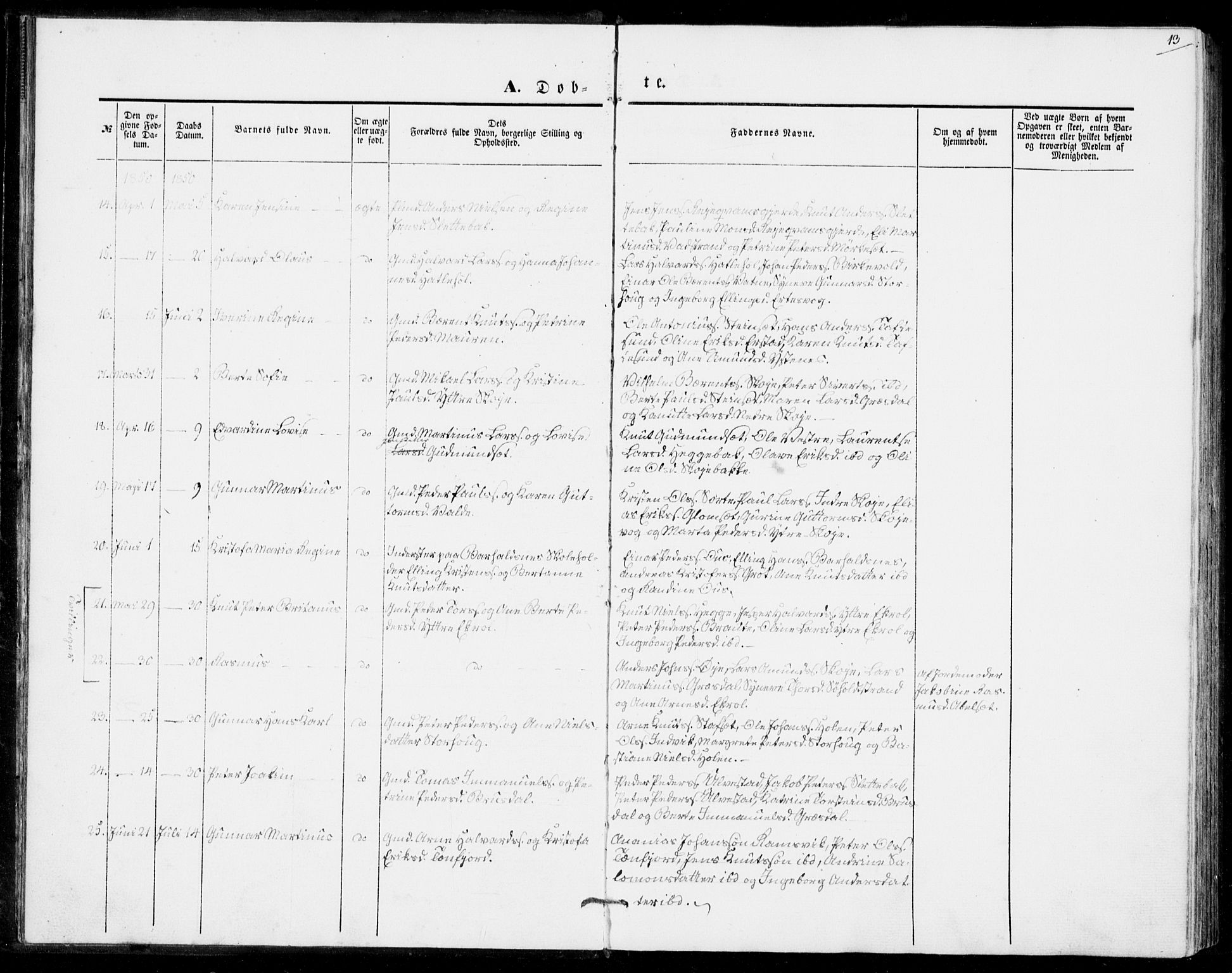 Ministerialprotokoller, klokkerbøker og fødselsregistre - Møre og Romsdal, AV/SAT-A-1454/524/L0353: Parish register (official) no. 524A05, 1848-1856, p. 13