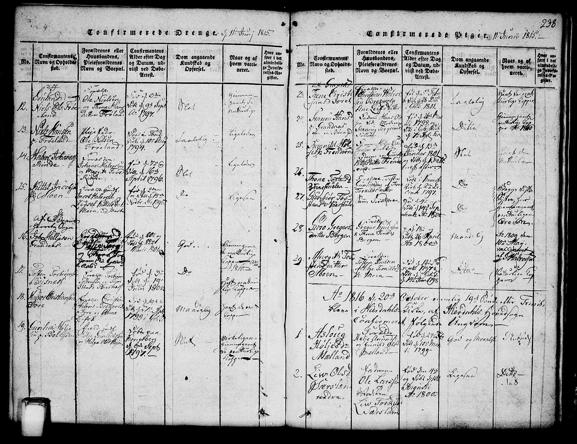 Hjartdal kirkebøker, AV/SAKO-A-270/G/Ga/L0001: Parish register (copy) no. I 1, 1815-1842, p. 238