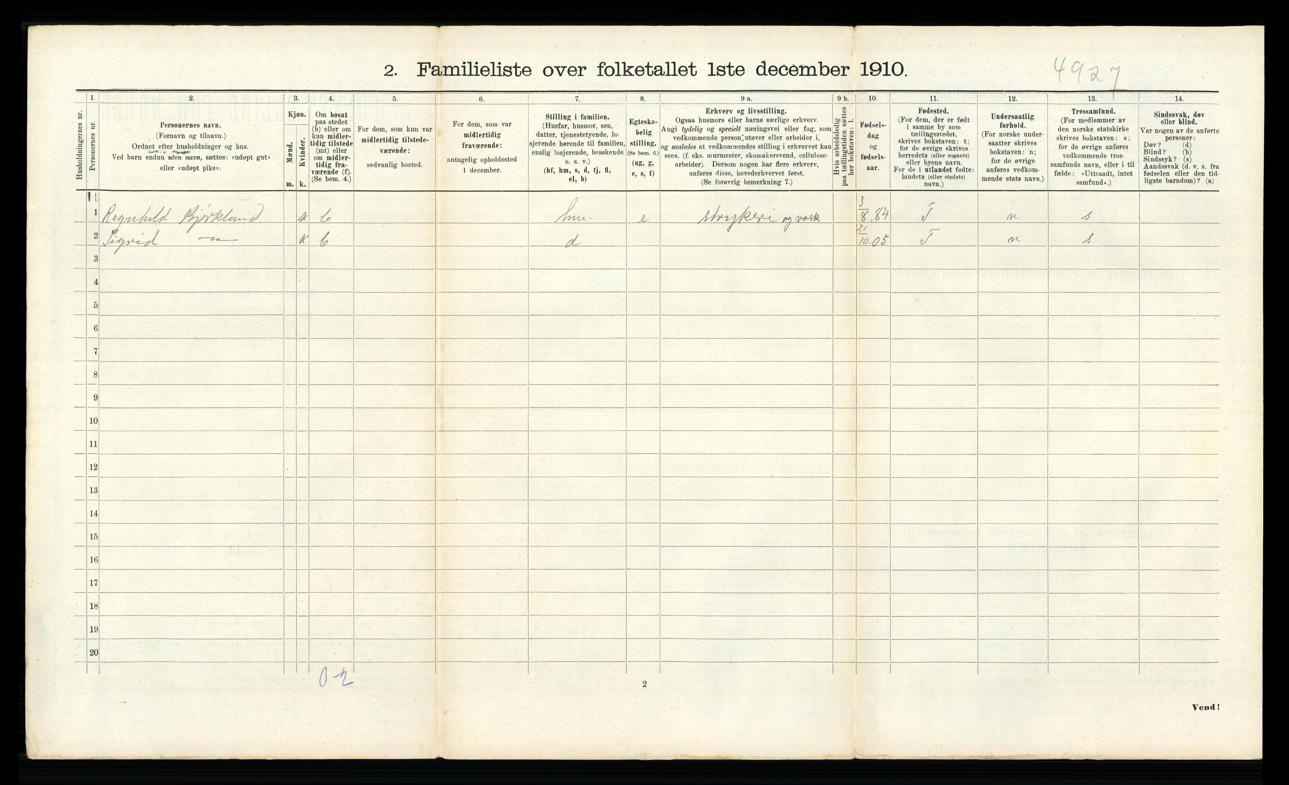 RA, 1910 census for Larvik, 1910, p. 1594