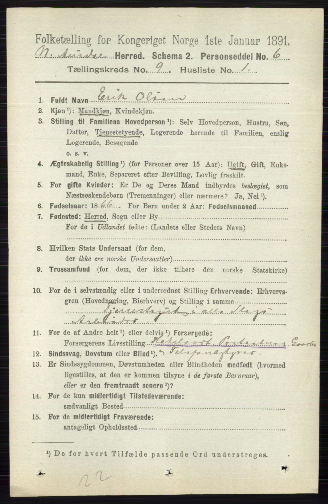 RA, 1891 census for 0542 Nord-Aurdal, 1891, p. 3421