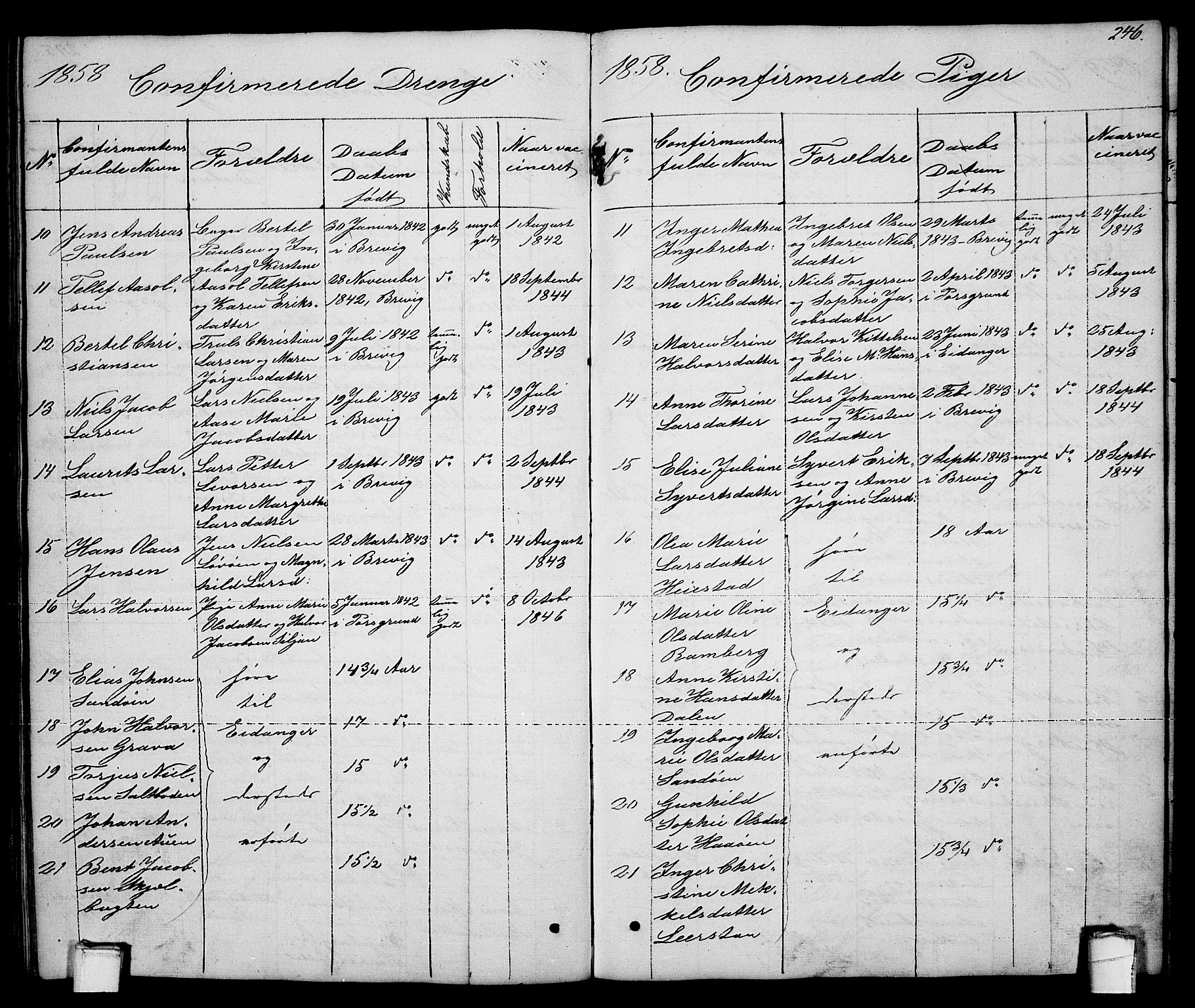 Brevik kirkebøker, SAKO/A-255/G/Ga/L0002: Parish register (copy) no. 2, 1846-1865, p. 246