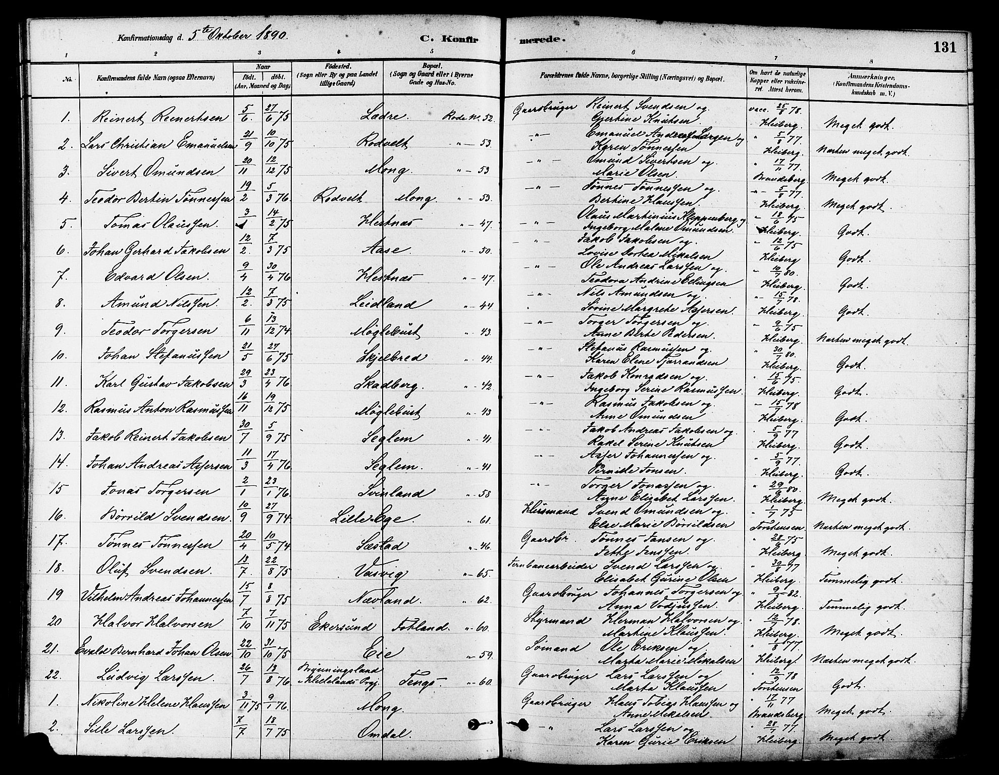 Eigersund sokneprestkontor, AV/SAST-A-101807/S08/L0017: Parish register (official) no. A 14, 1879-1892, p. 131