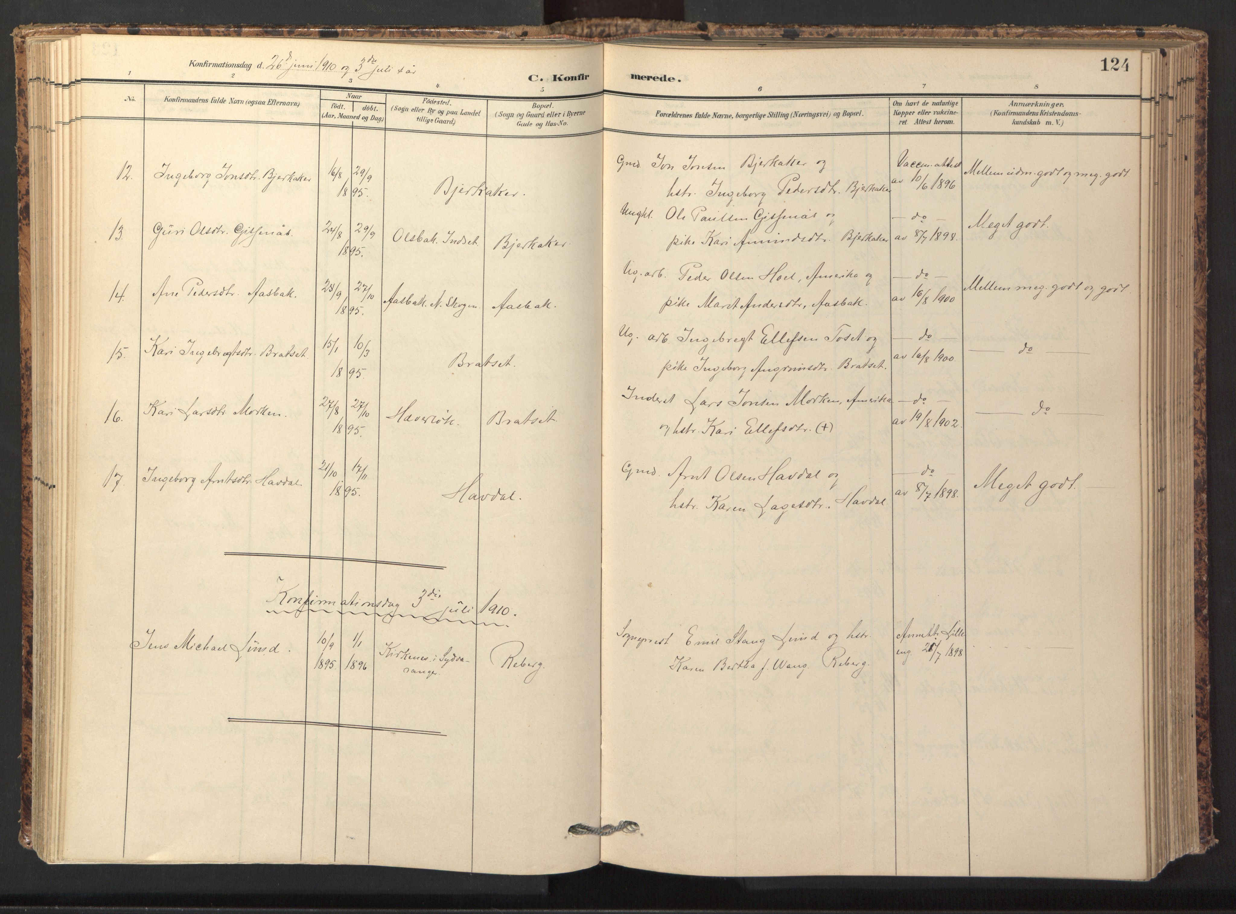Ministerialprotokoller, klokkerbøker og fødselsregistre - Sør-Trøndelag, SAT/A-1456/674/L0873: Parish register (official) no. 674A05, 1908-1923, p. 124