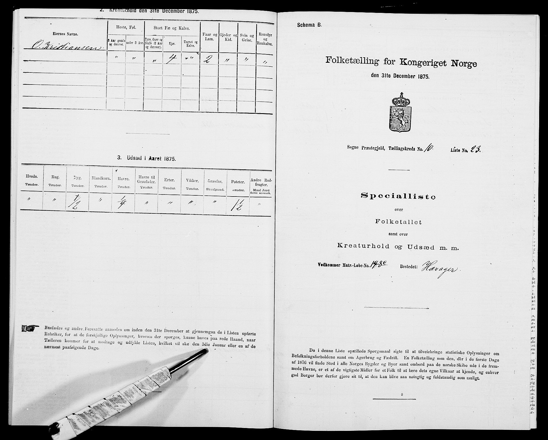 SAK, 1875 census for 1018P Søgne, 1875, p. 828