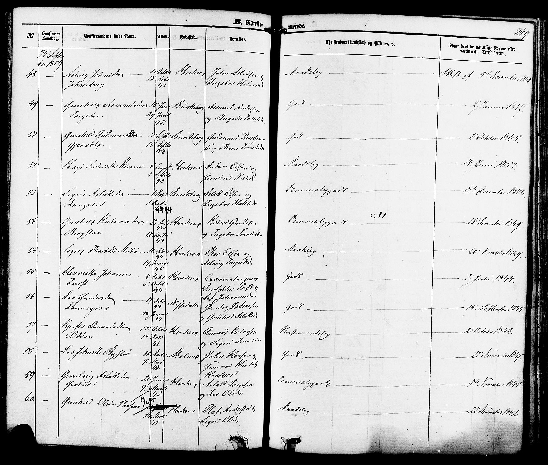 Kviteseid kirkebøker, SAKO/A-276/F/Fa/L0007: Parish register (official) no. I 7, 1859-1881, p. 269
