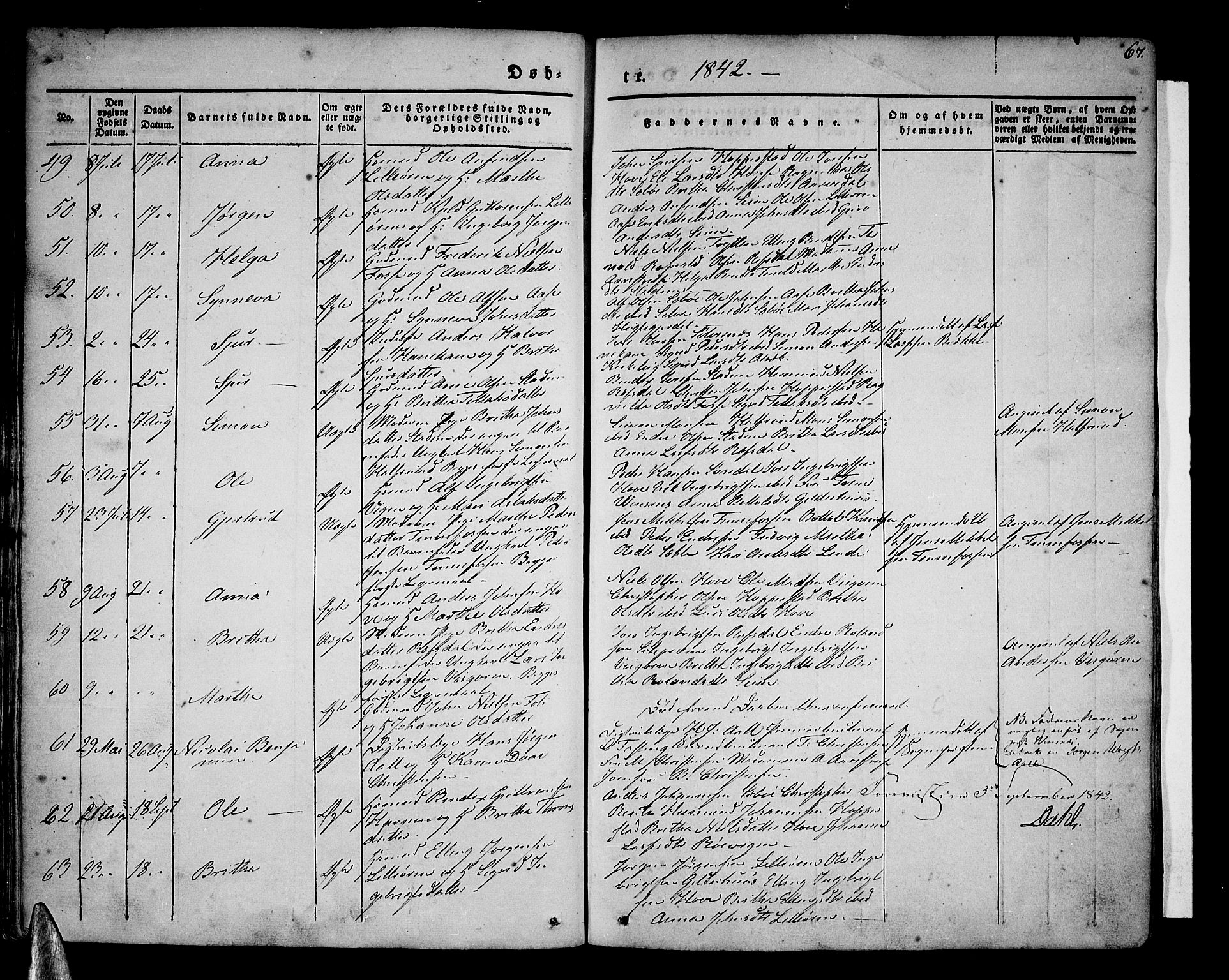 Vik sokneprestembete, SAB/A-81501: Parish register (official) no. A 7, 1831-1845, p. 67