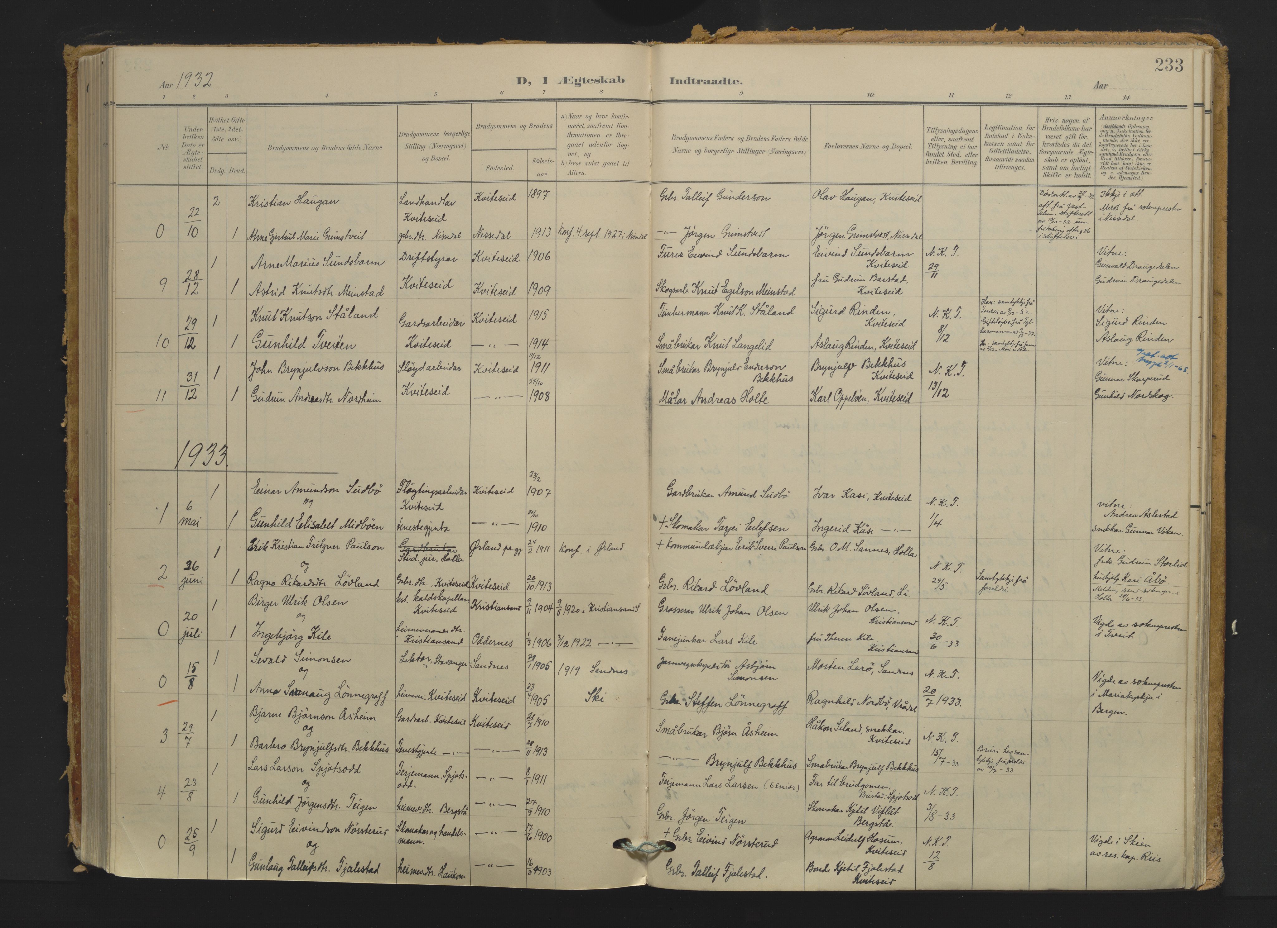 Kviteseid kirkebøker, AV/SAKO-A-276/F/Fa/L0009: Parish register (official) no. I 9, 1903-1934, p. 233