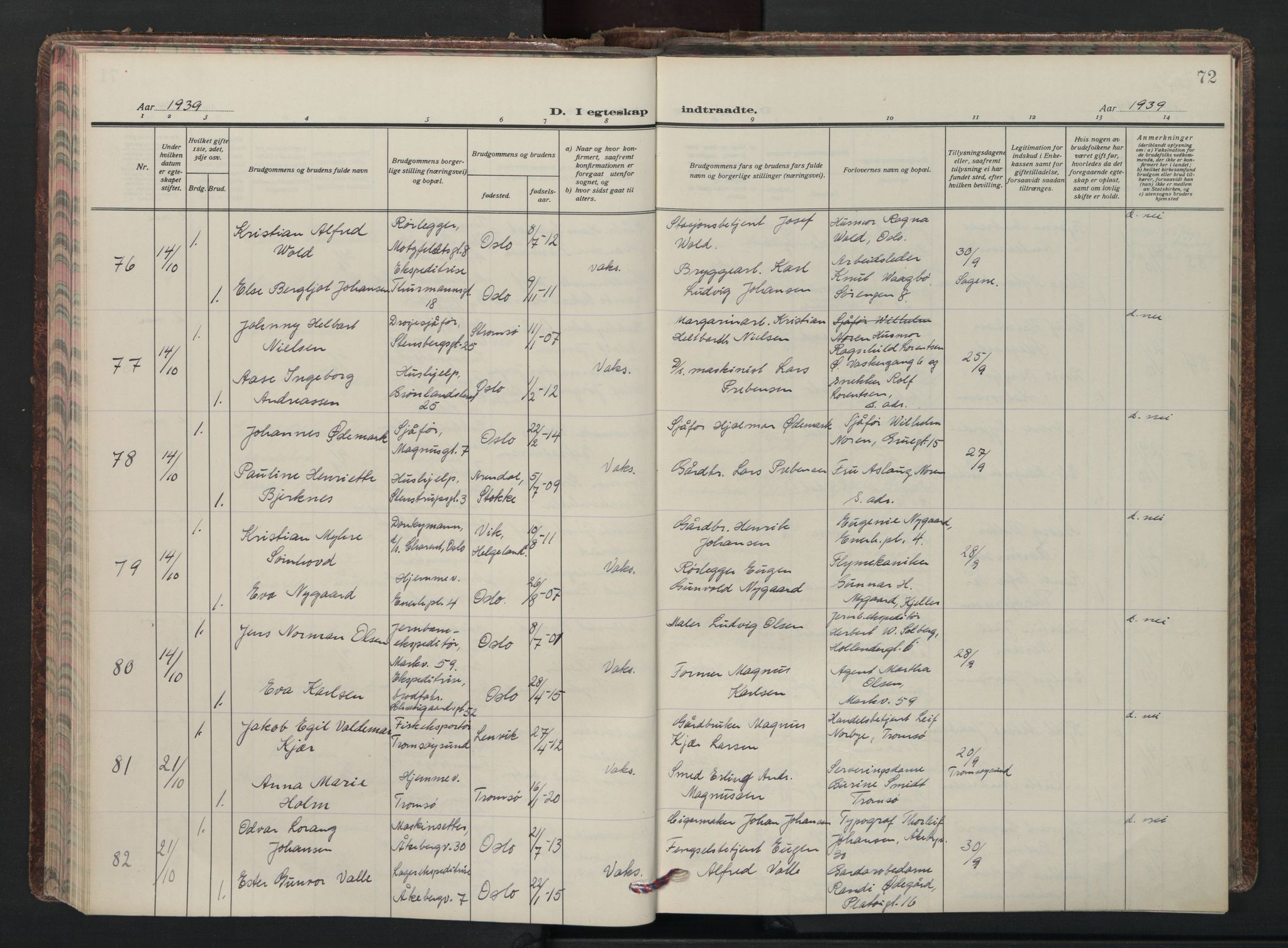 Grønland prestekontor Kirkebøker, AV/SAO-A-10848/F/Fa/L0020: Parish register (official) no. 20, 1935-1946, p. 72