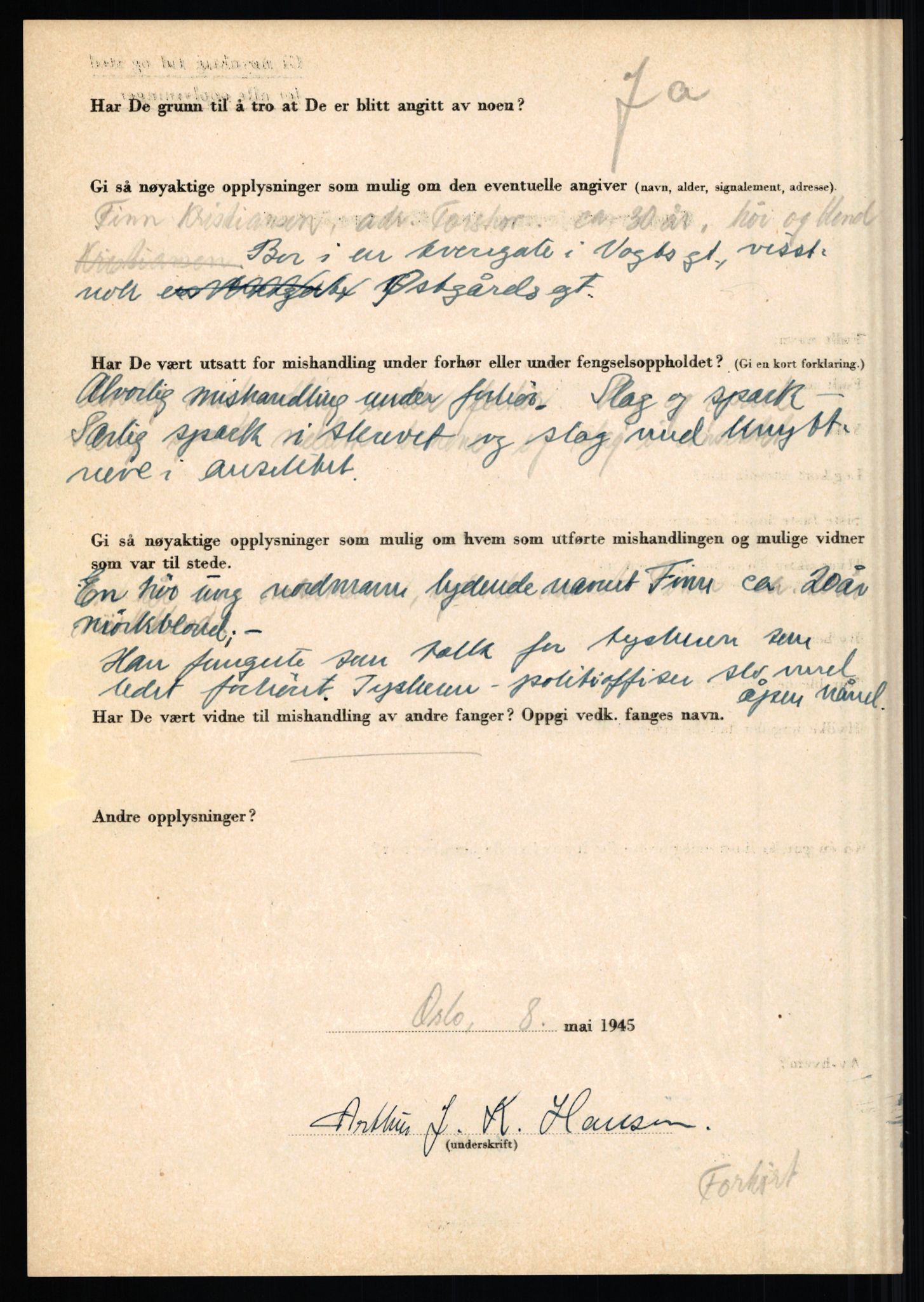 Rikspolitisjefen, AV/RA-S-1560/L/L0006: Hansen, Adolf Boye - Hemstad, Gunnar, 1940-1945, p. 50