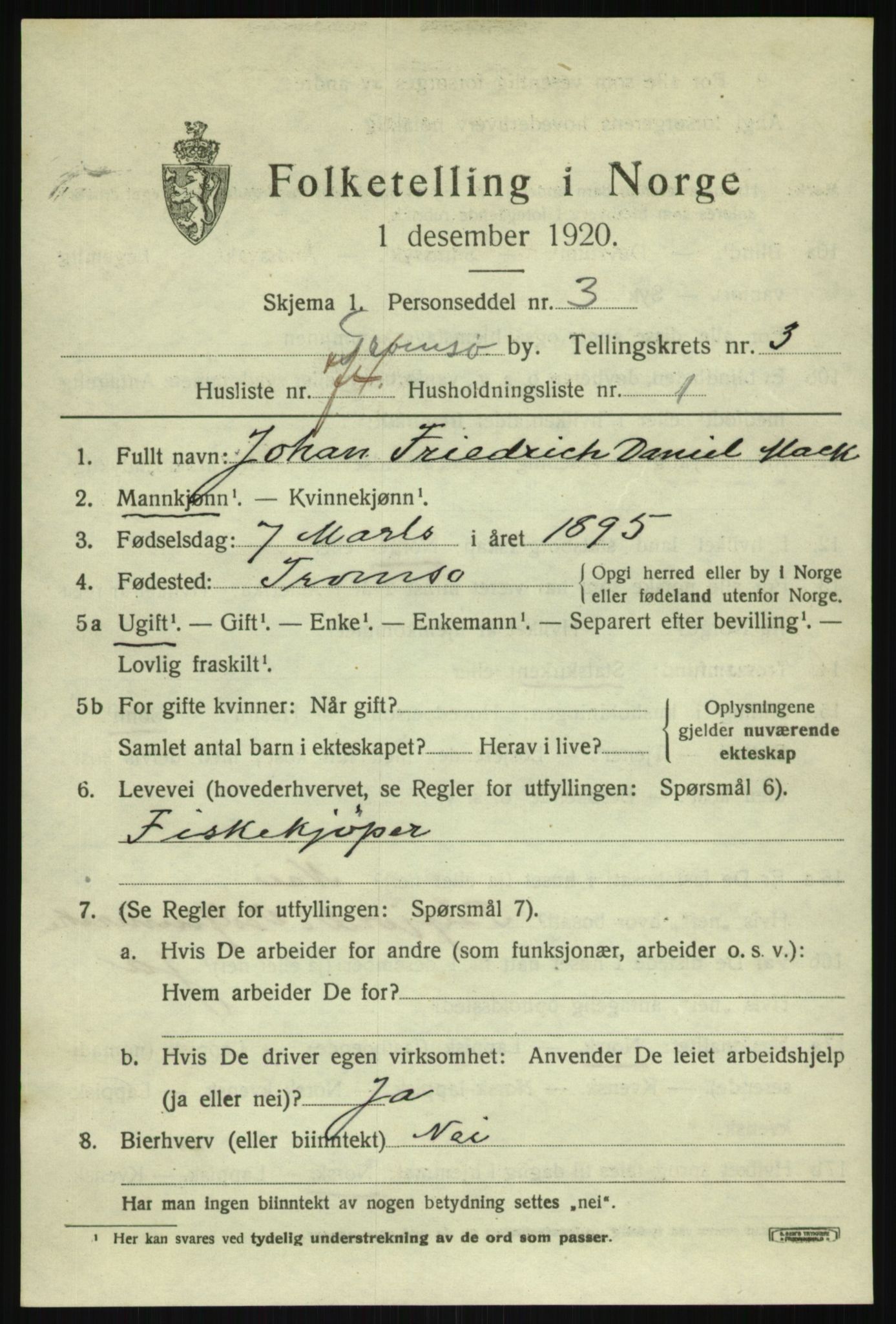 SATØ, 1920 census for Tromsø, 1920, p. 11597