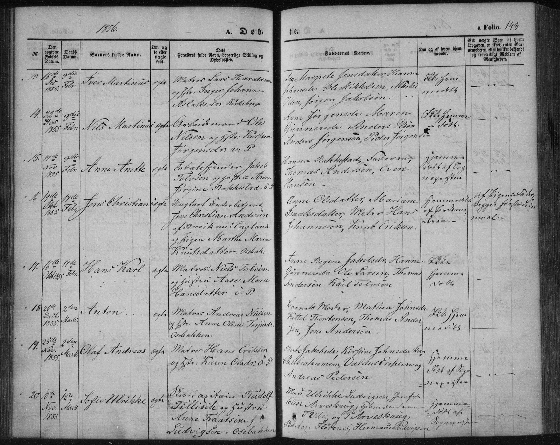 Porsgrunn kirkebøker , SAKO/A-104/F/Fa/L0006: Parish register (official) no. 6, 1841-1857, p. 143