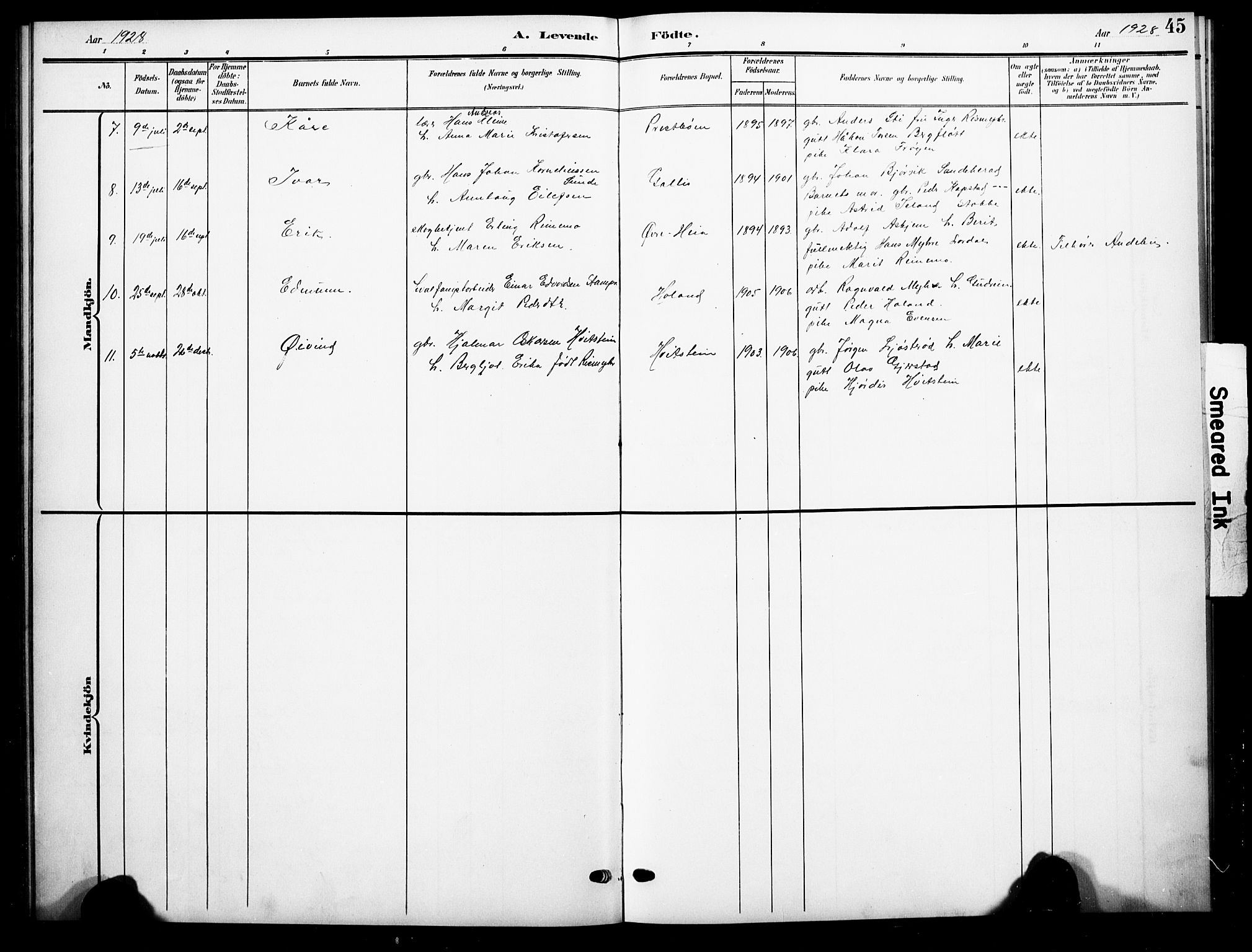 Andebu kirkebøker, AV/SAKO-A-336/G/Gc/L0001: Parish register (copy) no. III 1, 1901-1930, p. 45