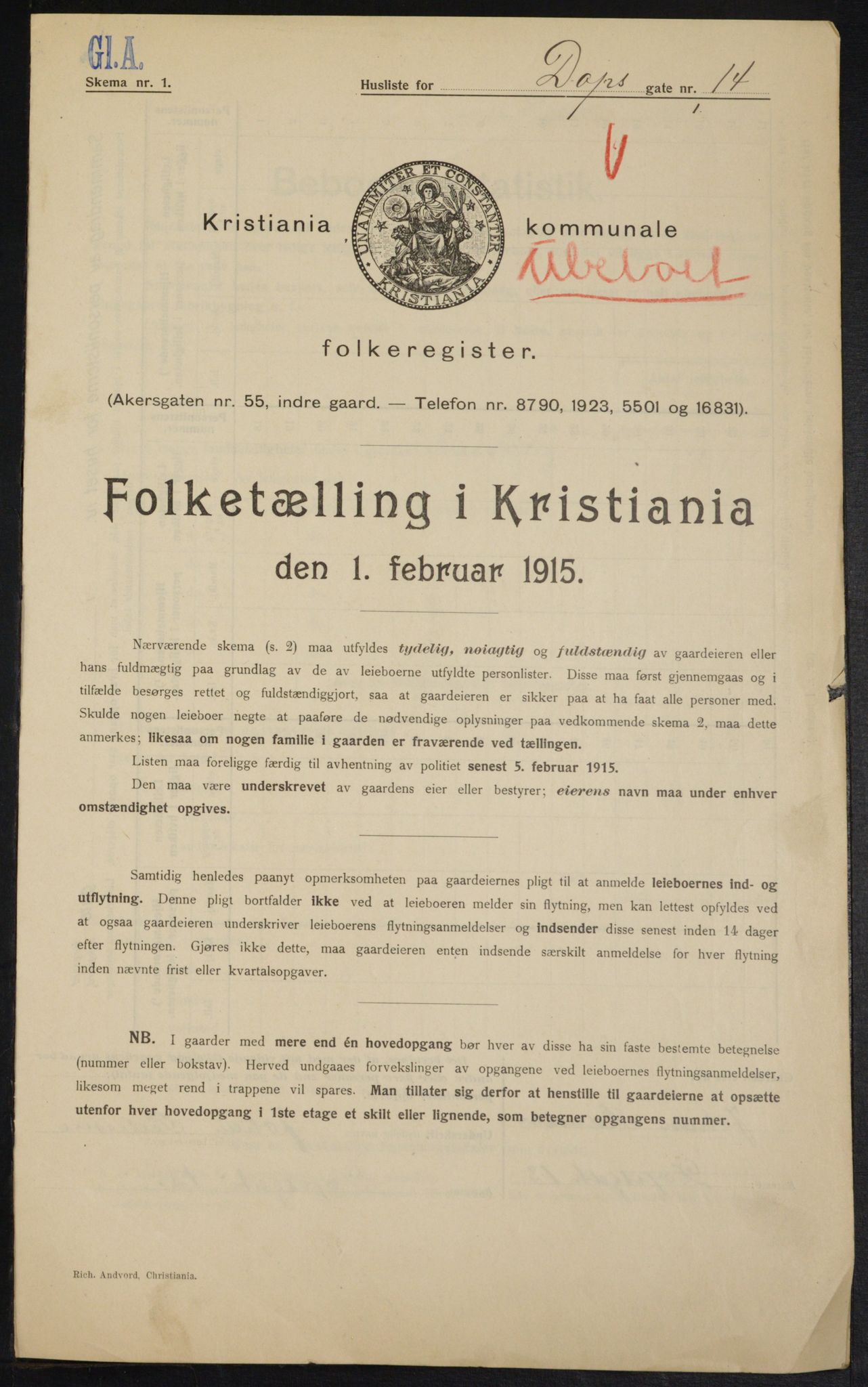 OBA, Municipal Census 1915 for Kristiania, 1915, p. 16003