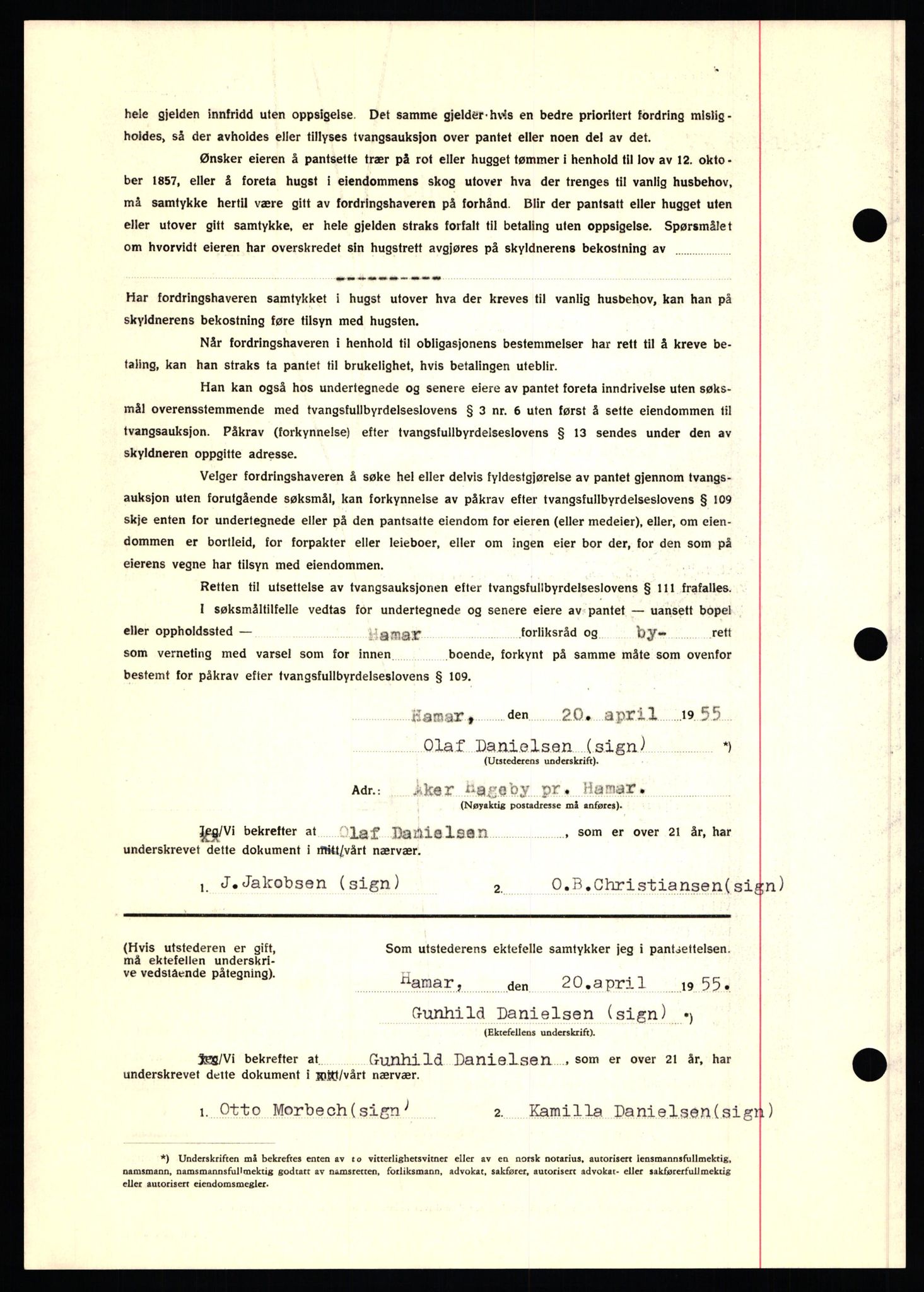 Nord-Hedmark sorenskriveri, SAH/TING-012/H/Hb/Hbf/L0032: Mortgage book no. B32, 1955-1955, Diary no: : 1057/1952