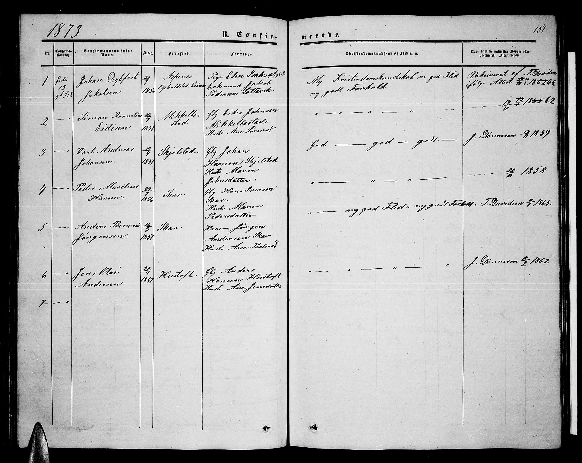 Ministerialprotokoller, klokkerbøker og fødselsregistre - Nordland, SAT/A-1459/857/L0827: Parish register (copy) no. 857C02, 1852-1879, p. 151