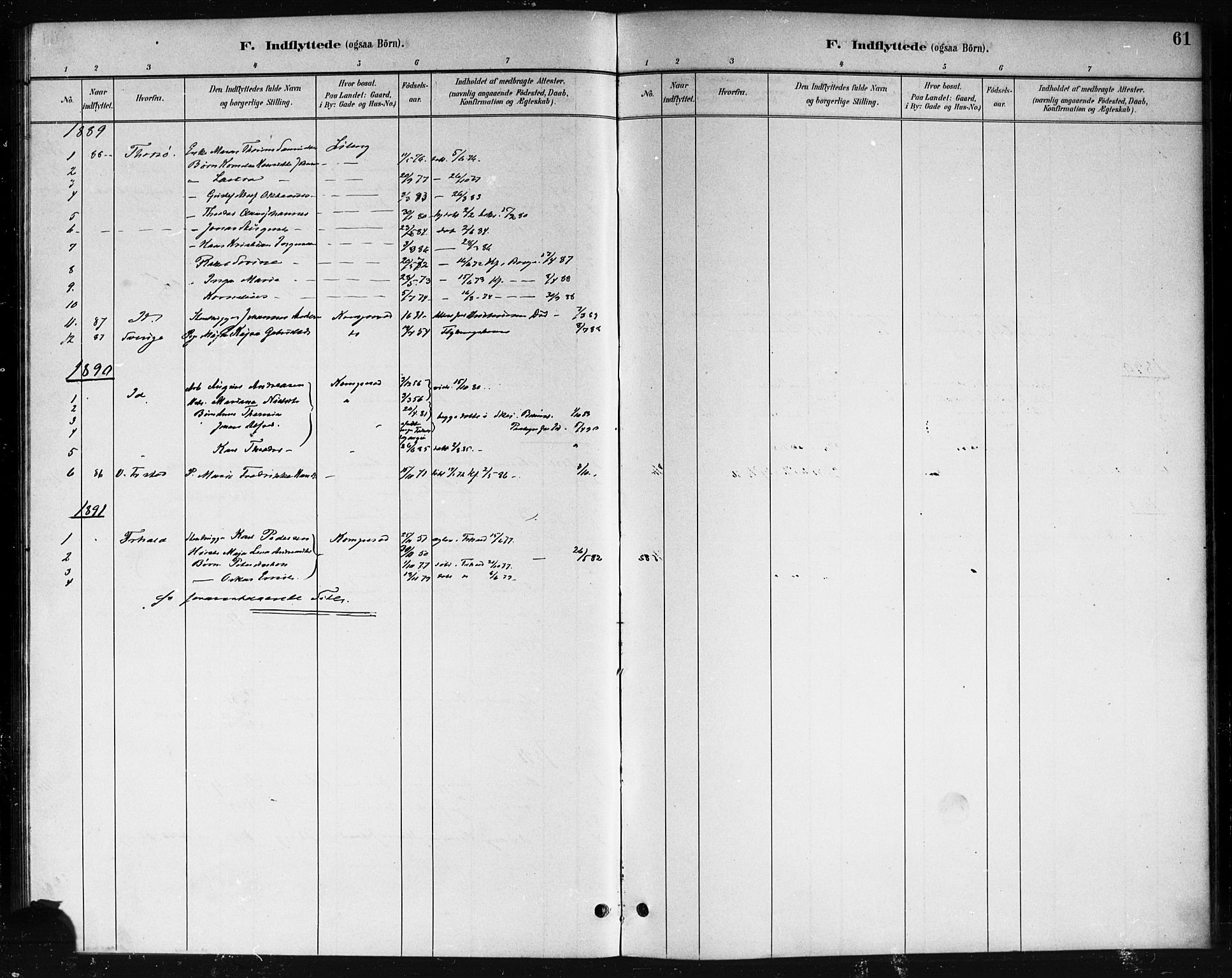 Skjeberg prestekontor Kirkebøker, SAO/A-10923/F/Fb/L0001: Parish register (official) no. II 1, 1886-1894, p. 61