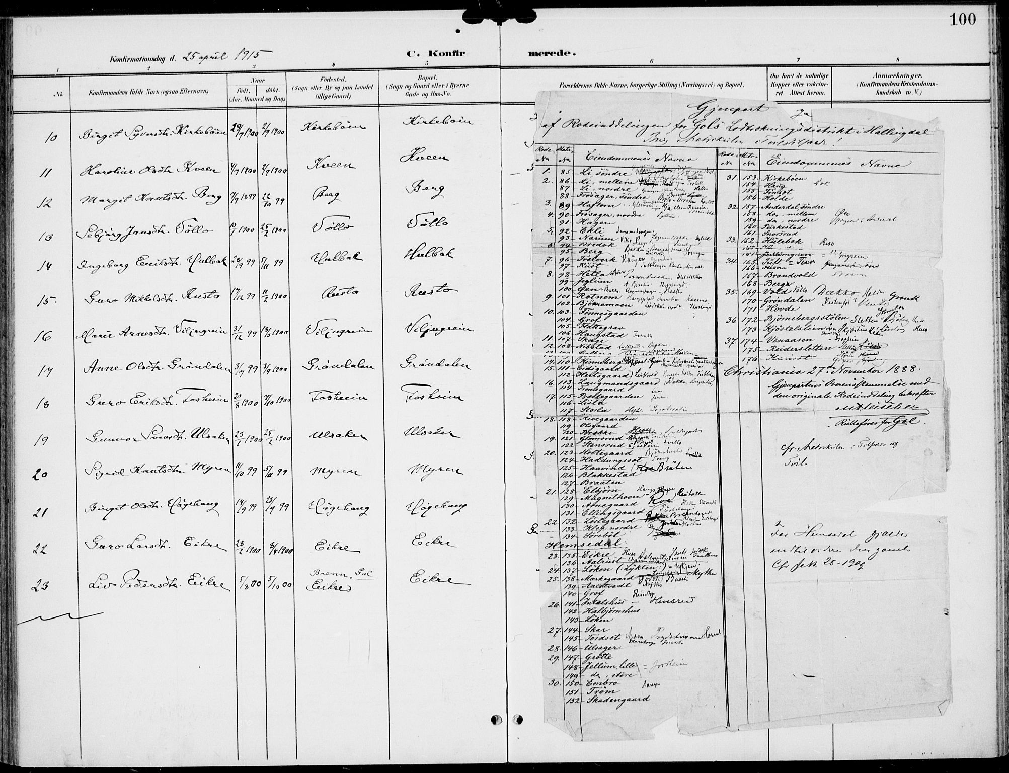 Gol kirkebøker, SAKO/A-226/F/Fb/L0002: Parish register (official) no. II 2, 1900-1921, p. 100