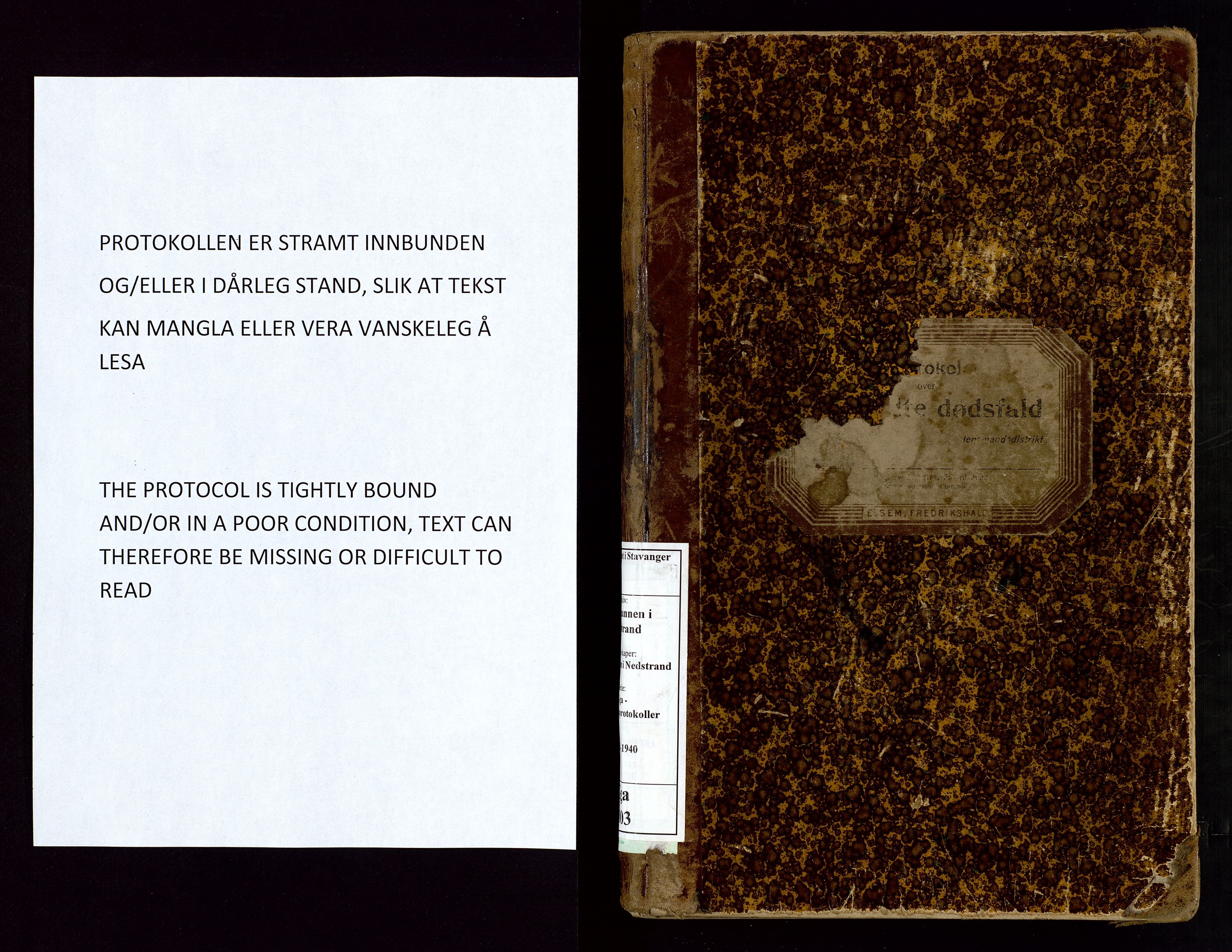 Nedstrand lensmannskontor, SAST/A-100236/Gga/L0003: "Protokol over anmeldte dødsfald", 1911-1940