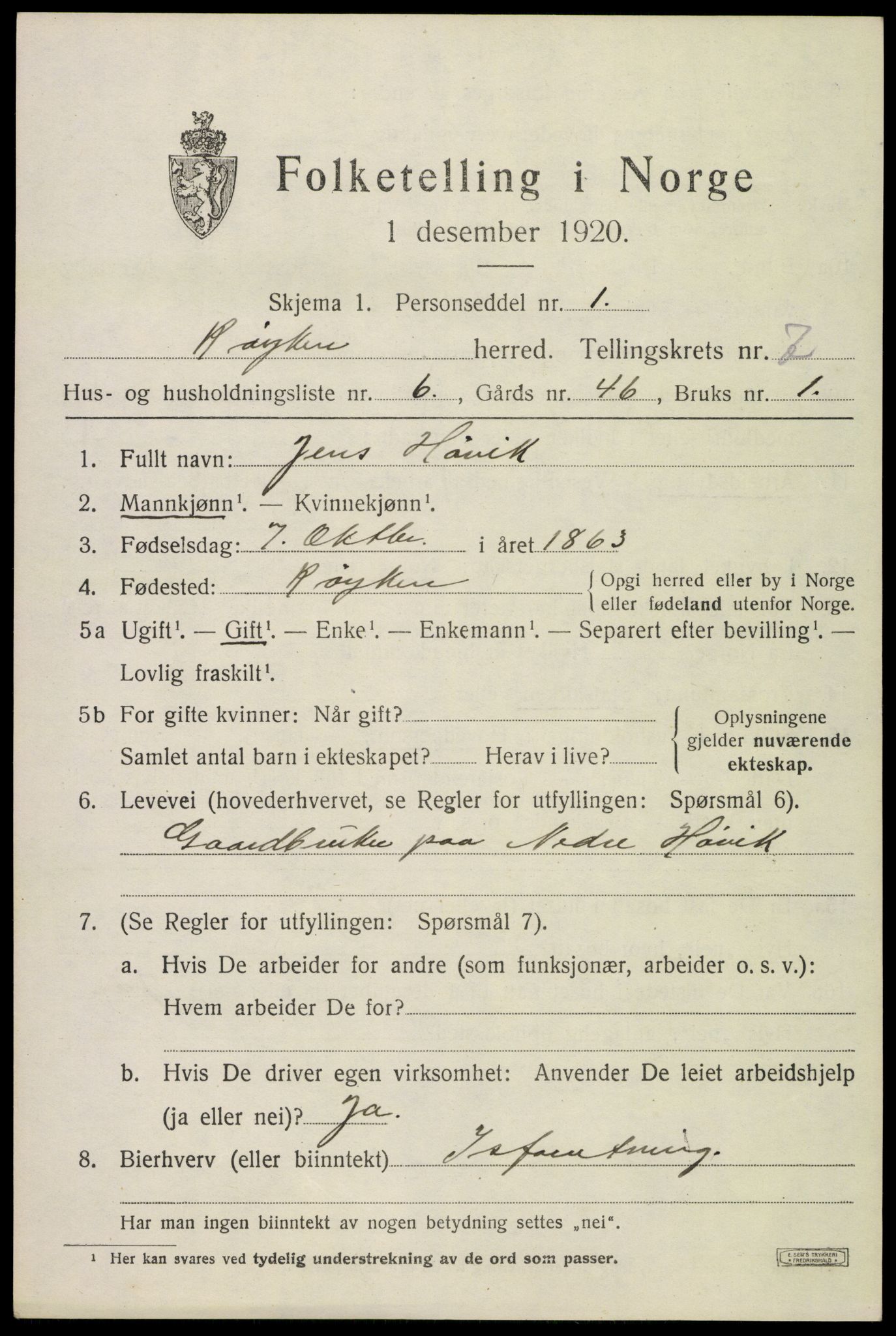 SAKO, 1920 census for Røyken, 1920, p. 11370