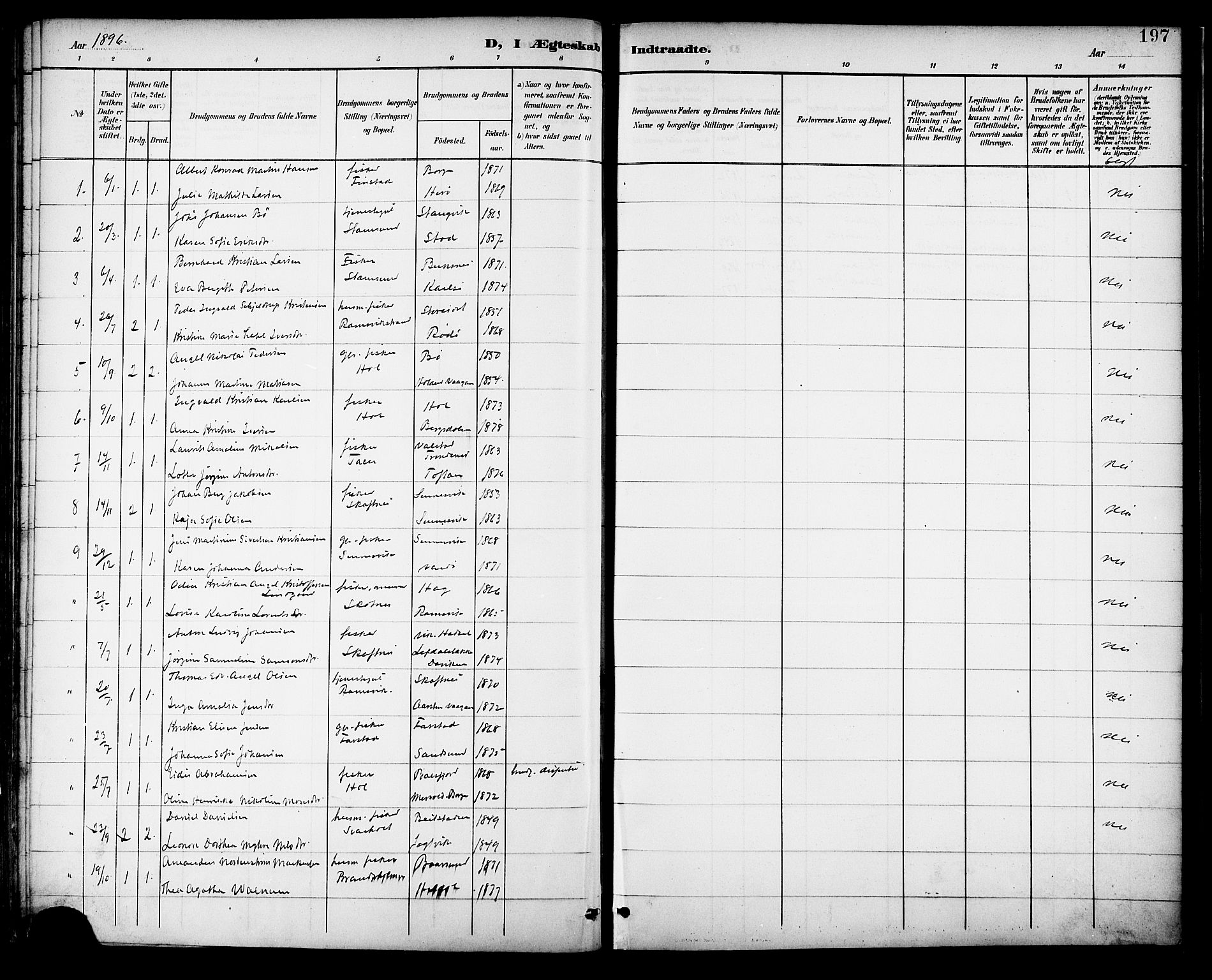 Ministerialprotokoller, klokkerbøker og fødselsregistre - Nordland, SAT/A-1459/882/L1179: Parish register (official) no. 882A01, 1886-1898, p. 197