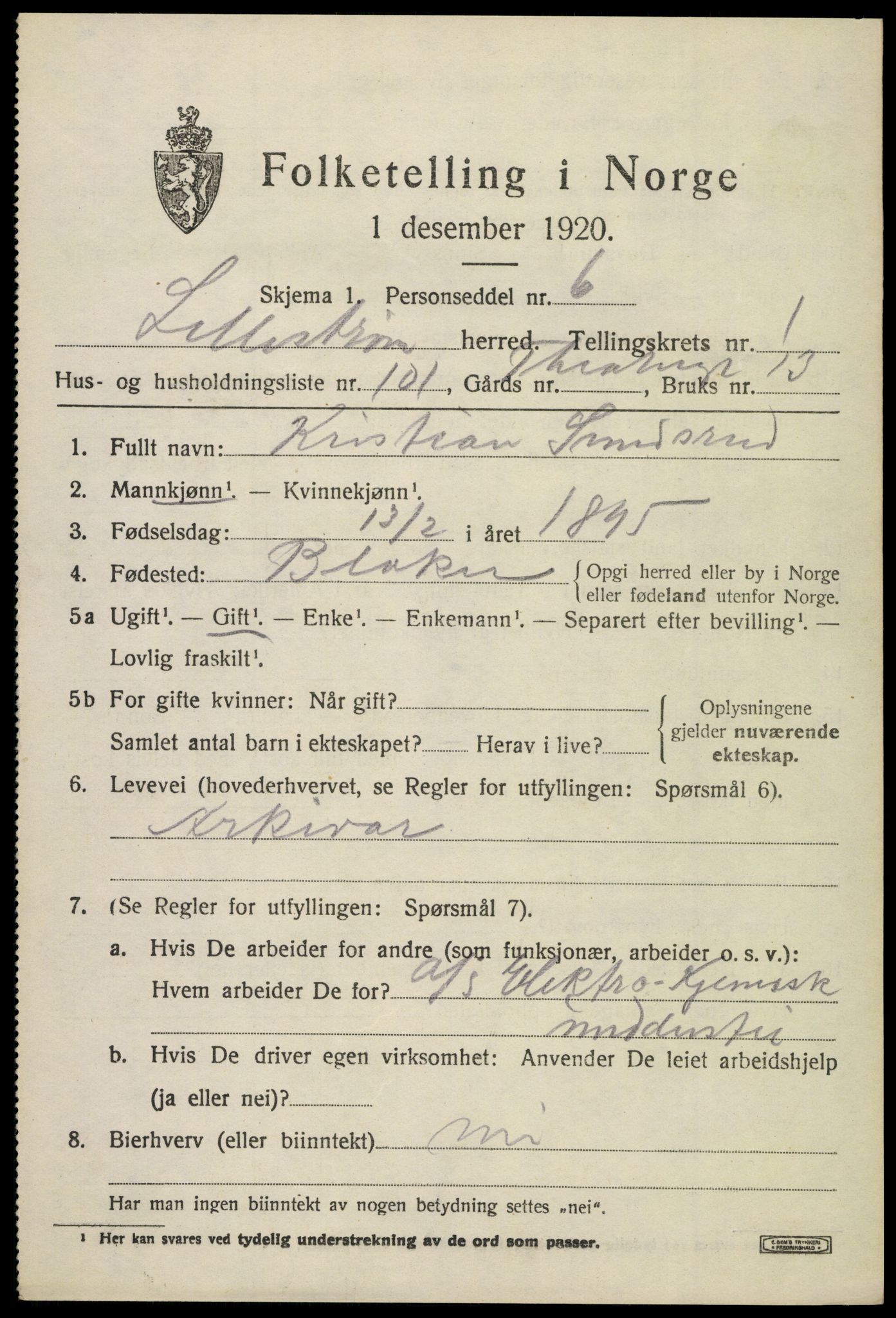 SAO, 1920 census for Lillestrøm, 1920, p. 3068