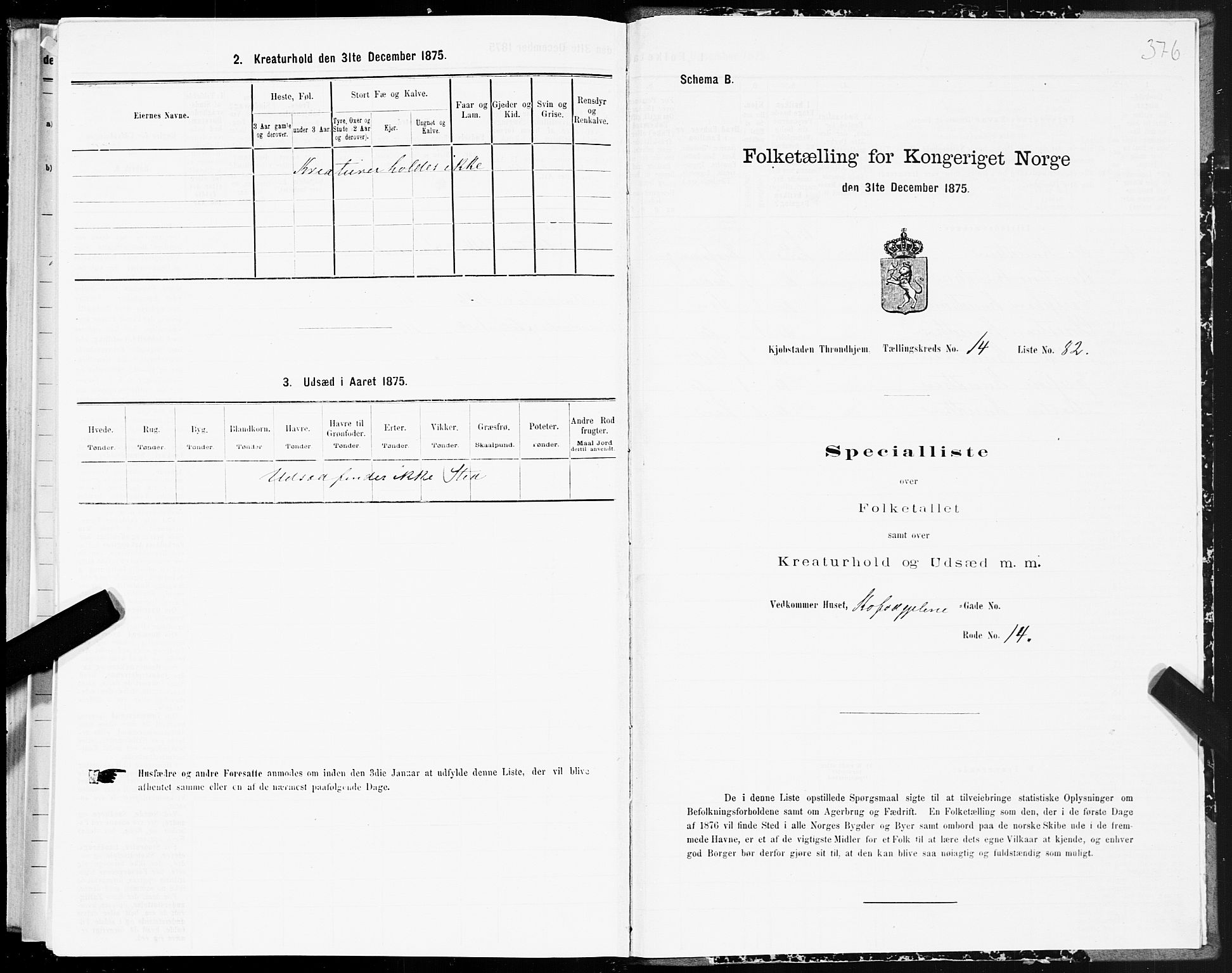 SAT, 1875 census for 1601 Trondheim, 1875, p. 7376