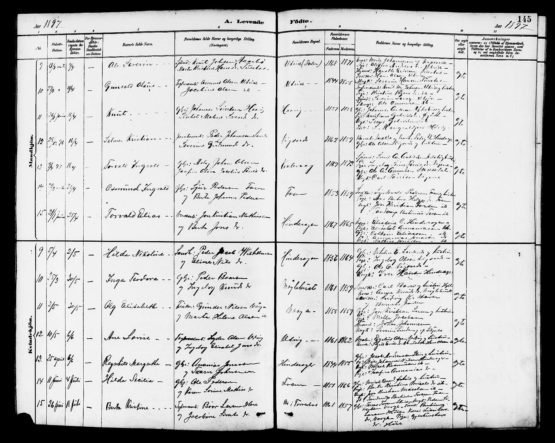 Avaldsnes sokneprestkontor, SAST/A -101851/H/Ha/Hab/L0007: Parish register (copy) no. B 7, 1885-1909, p. 145