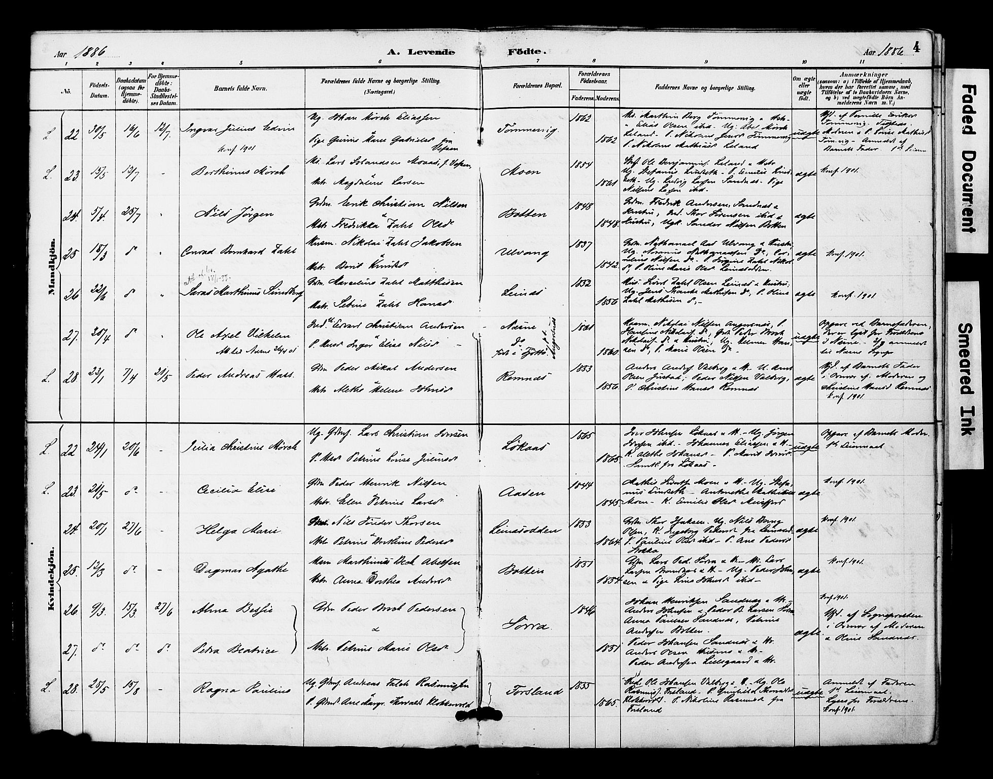 Ministerialprotokoller, klokkerbøker og fødselsregistre - Nordland, AV/SAT-A-1459/831/L0471: Parish register (official) no. 831A02, 1886-1901, p. 4