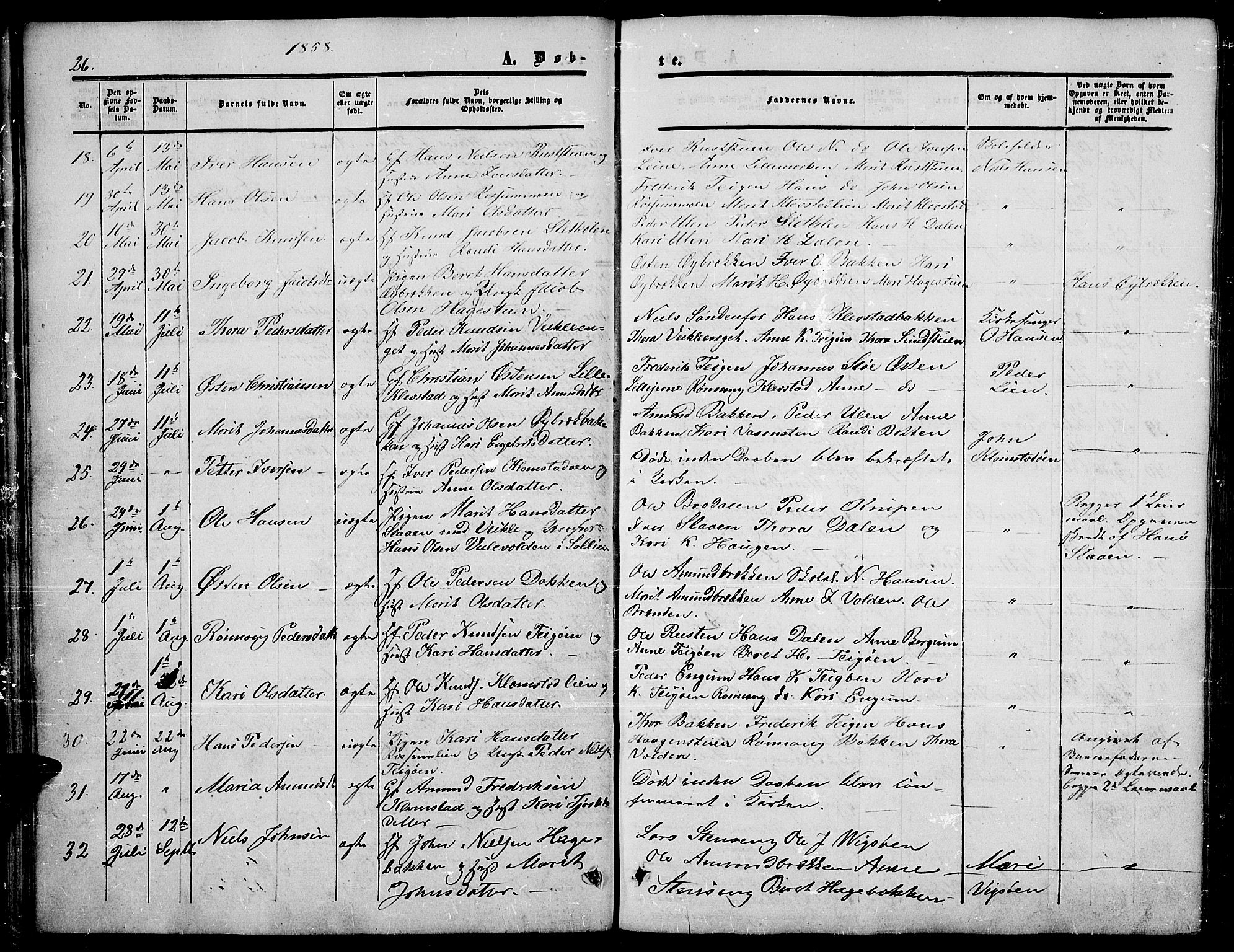 Nord-Fron prestekontor, SAH/PREST-080/H/Ha/Hab/L0003: Parish register (copy) no. 3, 1851-1886, p. 26