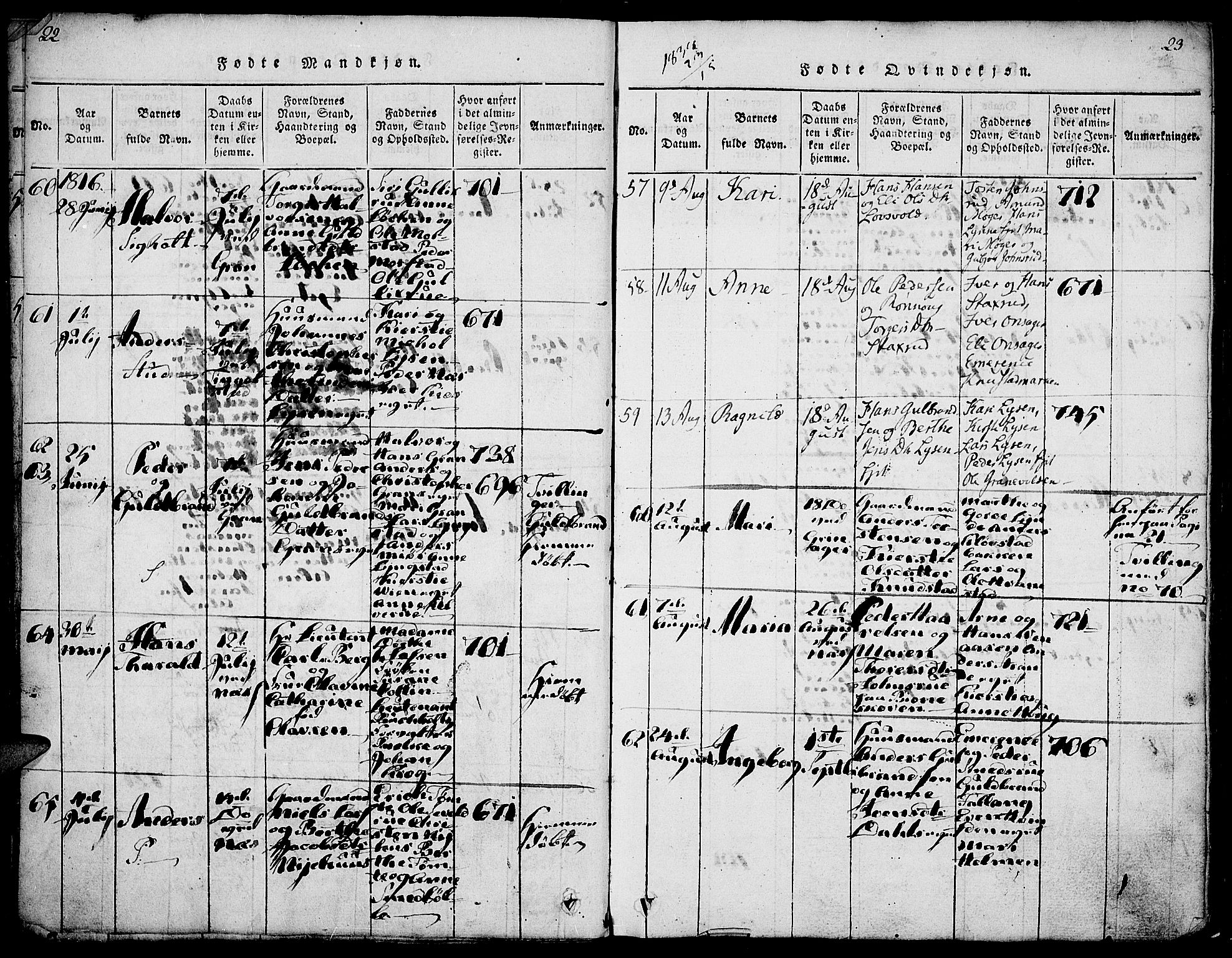 Gran prestekontor, AV/SAH-PREST-112/H/Ha/Haa/L0009: Parish register (official) no. 9, 1815-1824, p. 22-23