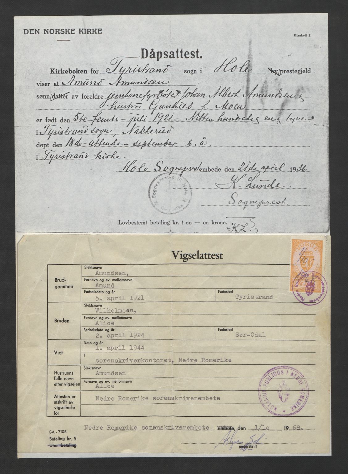 Nedre Romerike sorenskriveri, SAO/A-10469/L/Lb/L0005: Vigselsbok - borgerlige vielser, 1944