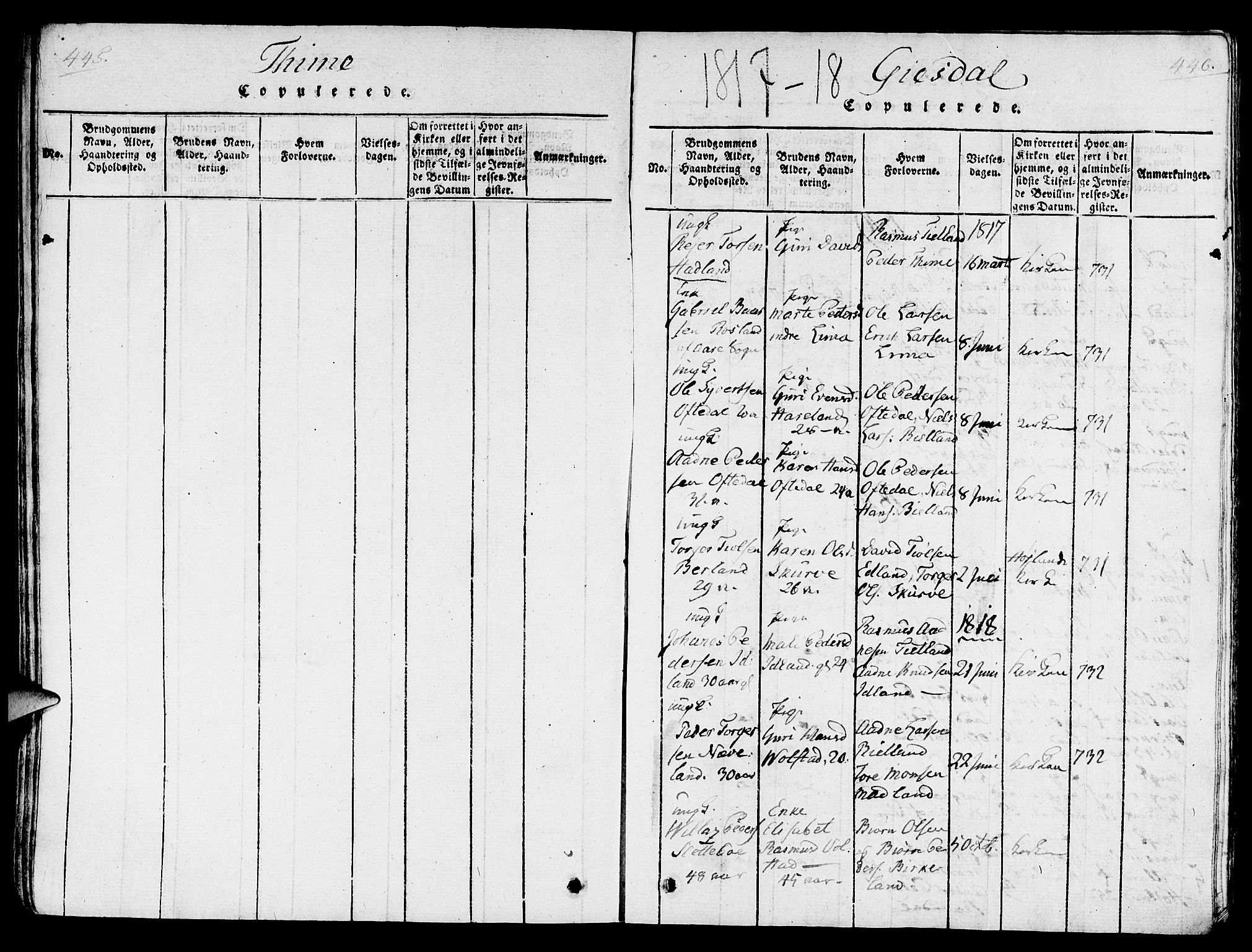 Lye sokneprestkontor, SAST/A-101794/001/30/30BA/L0003: Parish register (official) no. A 3 /2, 1816-1826, p. 445-446