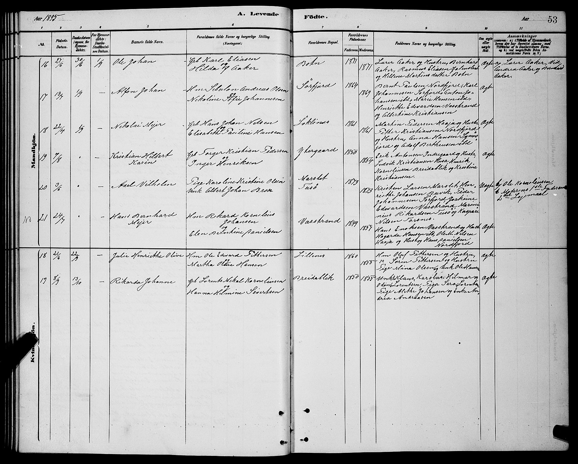 Lenvik sokneprestembete, AV/SATØ-S-1310/H/Ha/Hab/L0021klokker: Parish register (copy) no. 21, 1884-1900, p. 53