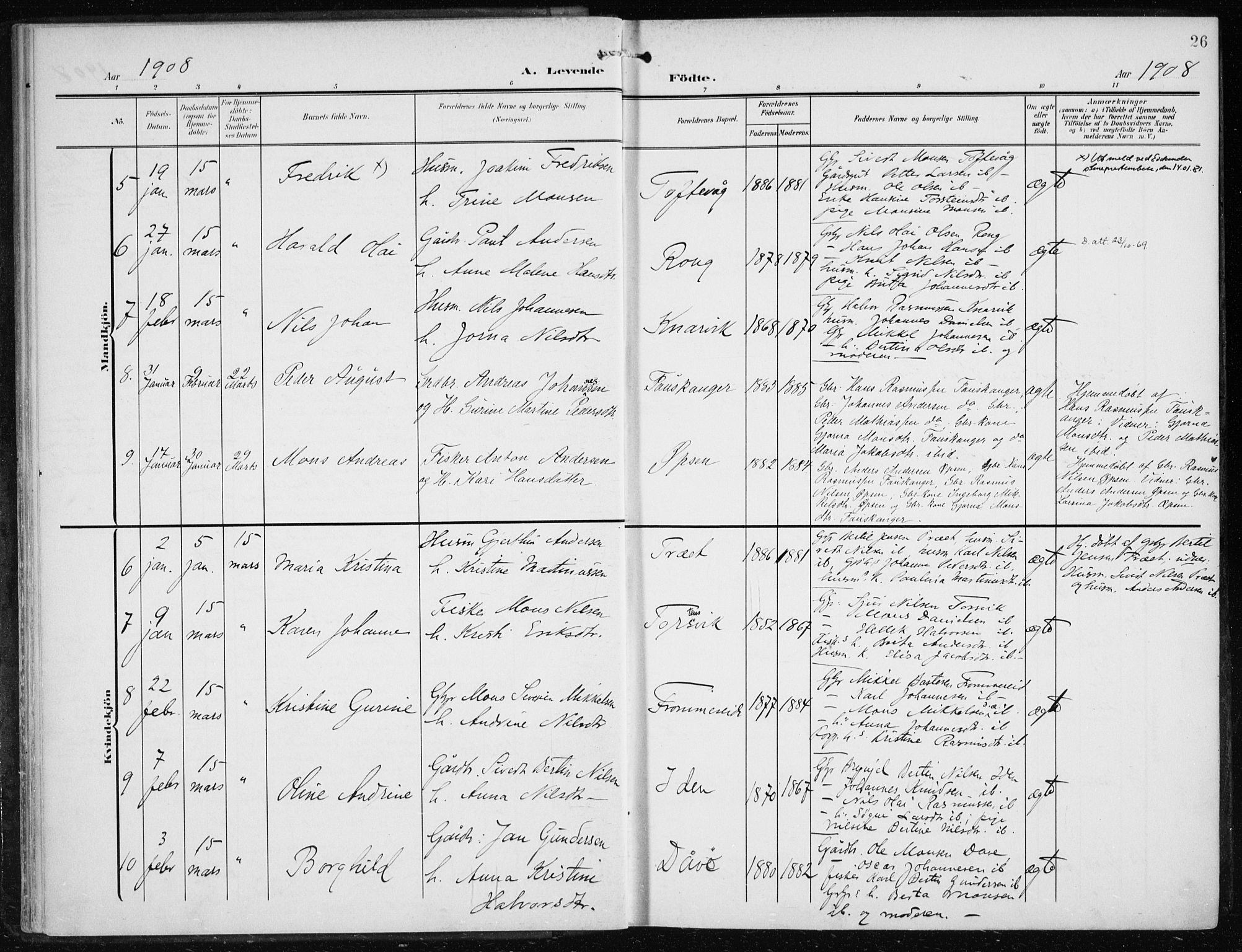 Herdla Sokneprestembete, SAB/A-75701/H/Haa: Parish register (official) no. A 5, 1905-1918, p. 26